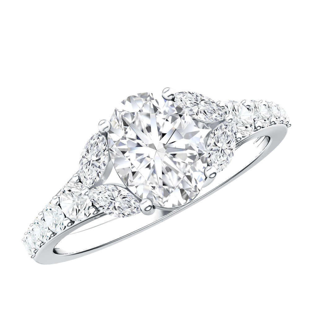 Certified 6X8MM Oval Lab Grown Diamond Engagement Ring With Side Stones