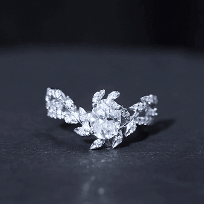 6X8MM Oval Lab Grown Diamond Petal Prong Engagement Ring