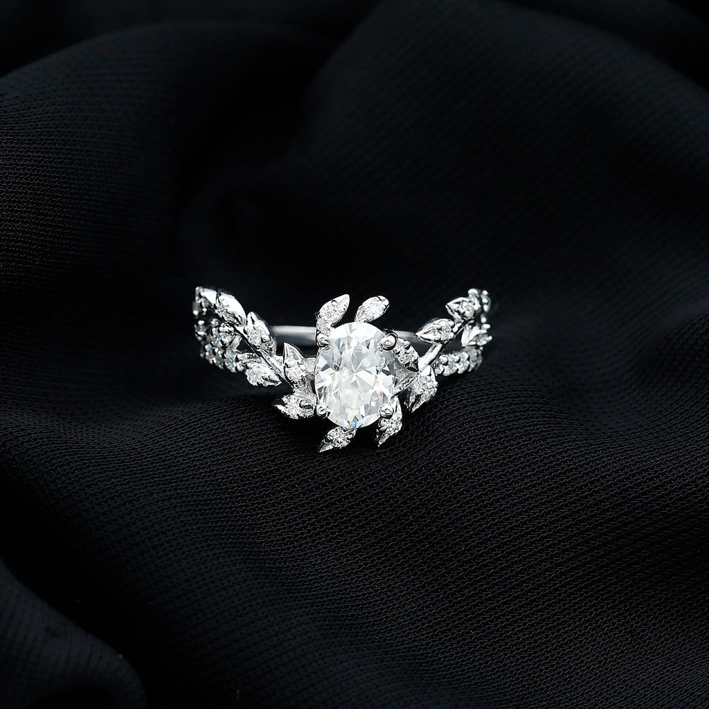 6X8MM Oval Lab Grown Diamond Petal Prong Engagement Ring