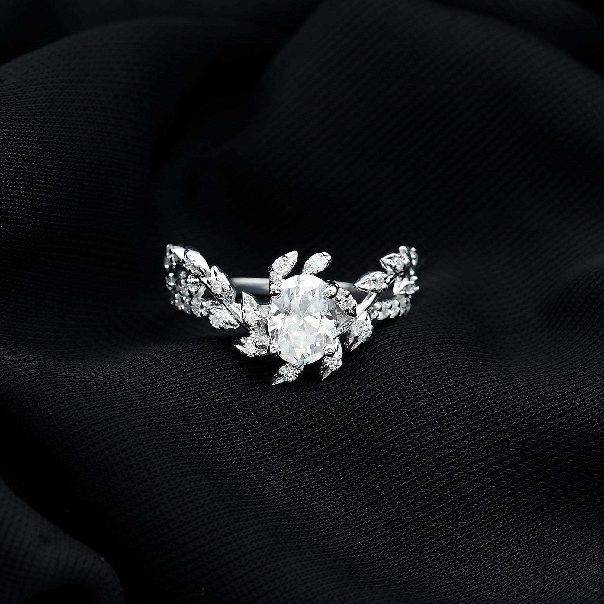 6X8MM Oval Lab Grown Diamond Petal Prong Engagement Ring