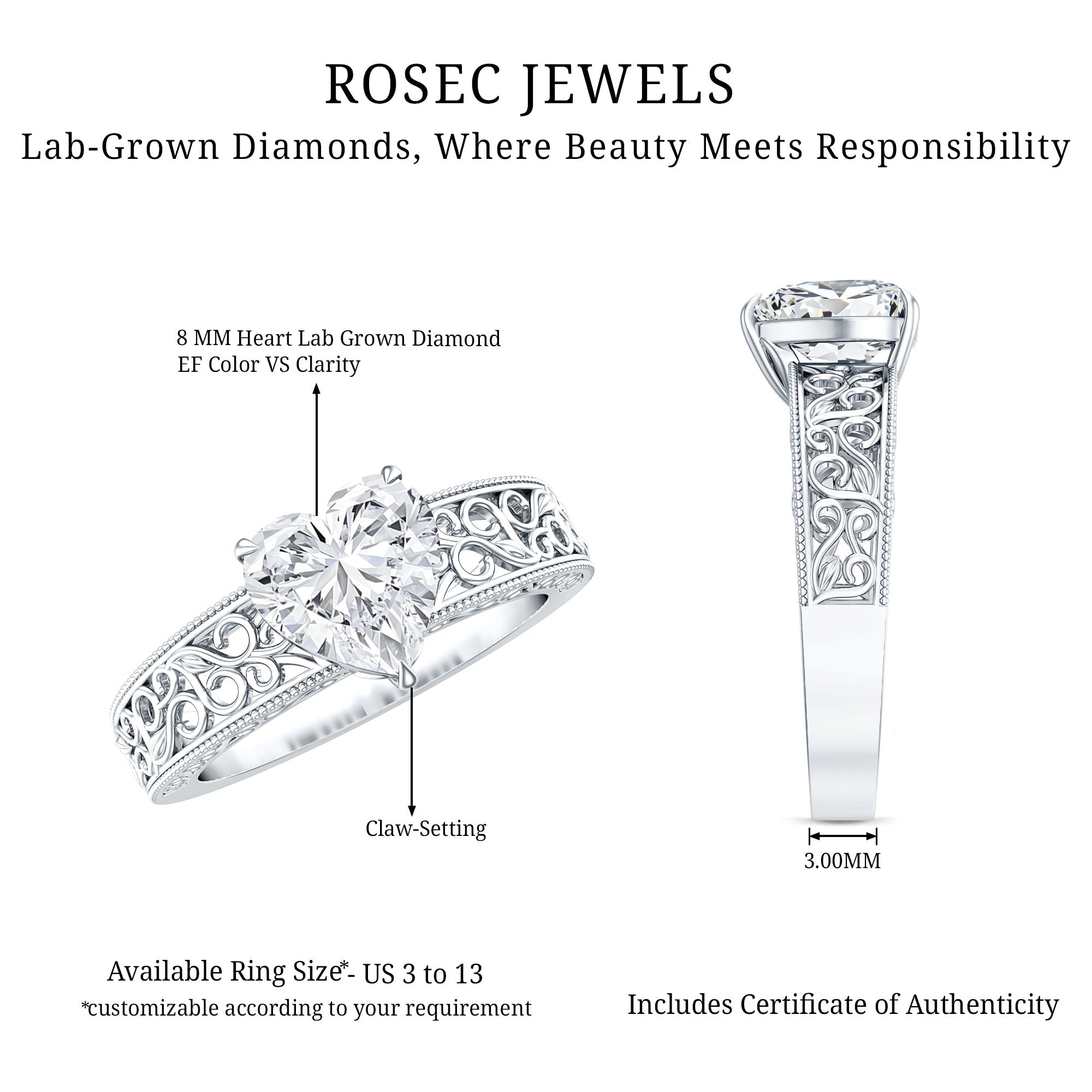 2 Carat Lab Grown Diamond Heart Engagement Ring