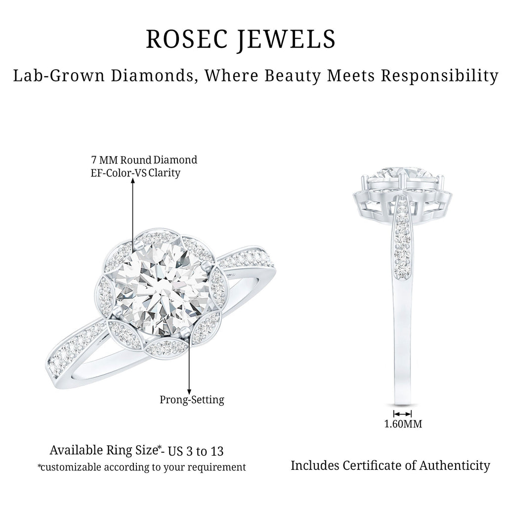 Certified 7 MM Lab Grown Diamond Halo Engagement Ring