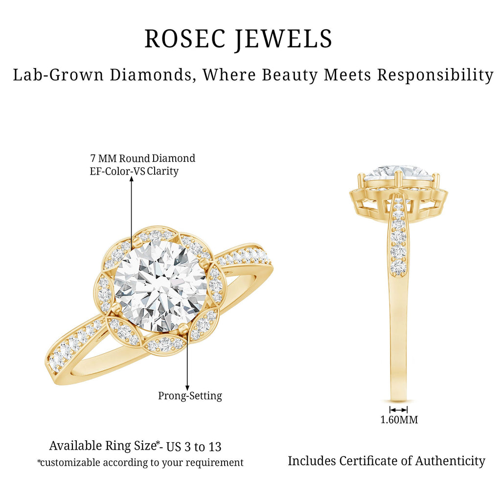 Certified 7 MM Lab Grown Diamond Halo Engagement Ring