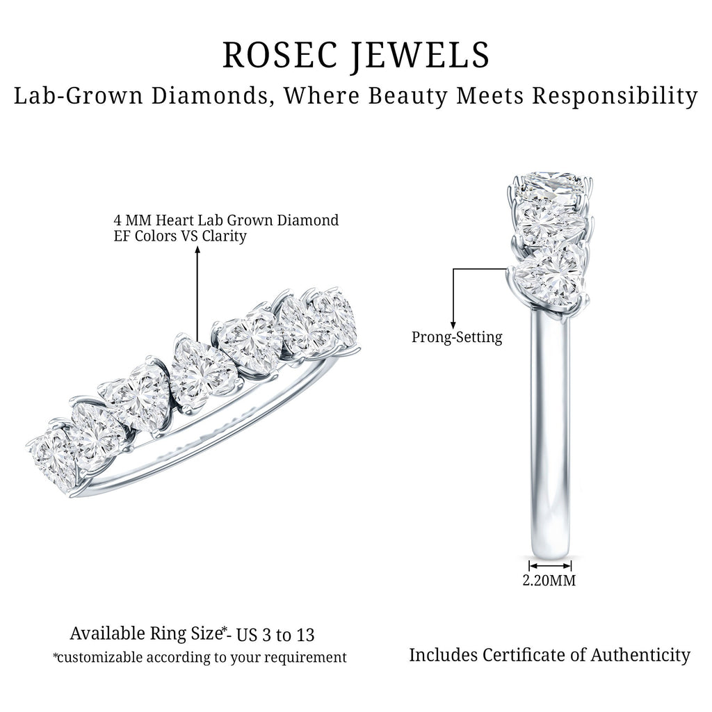 Certified Lab Heart Shaped Diamond Half Eternity Ring