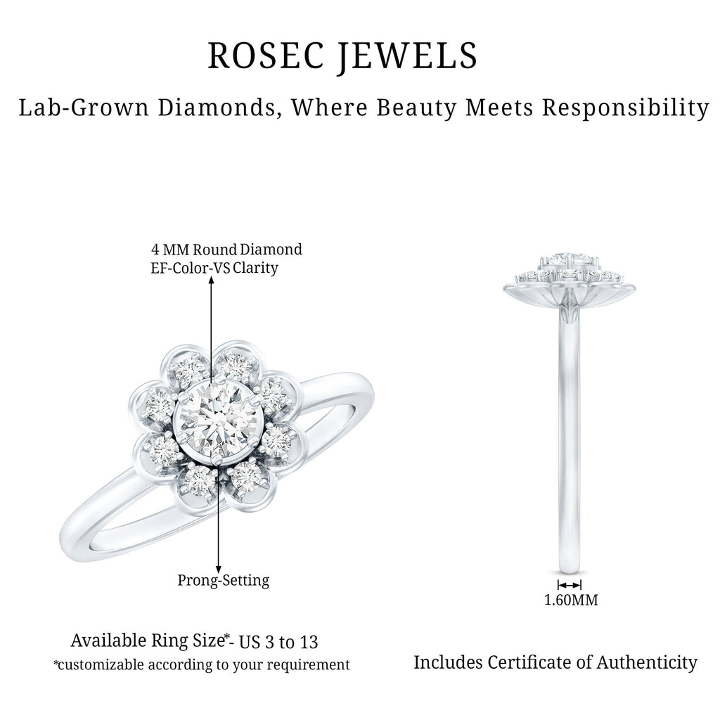 Certified Lab Grown Diamond Flower Promise Ring For Women