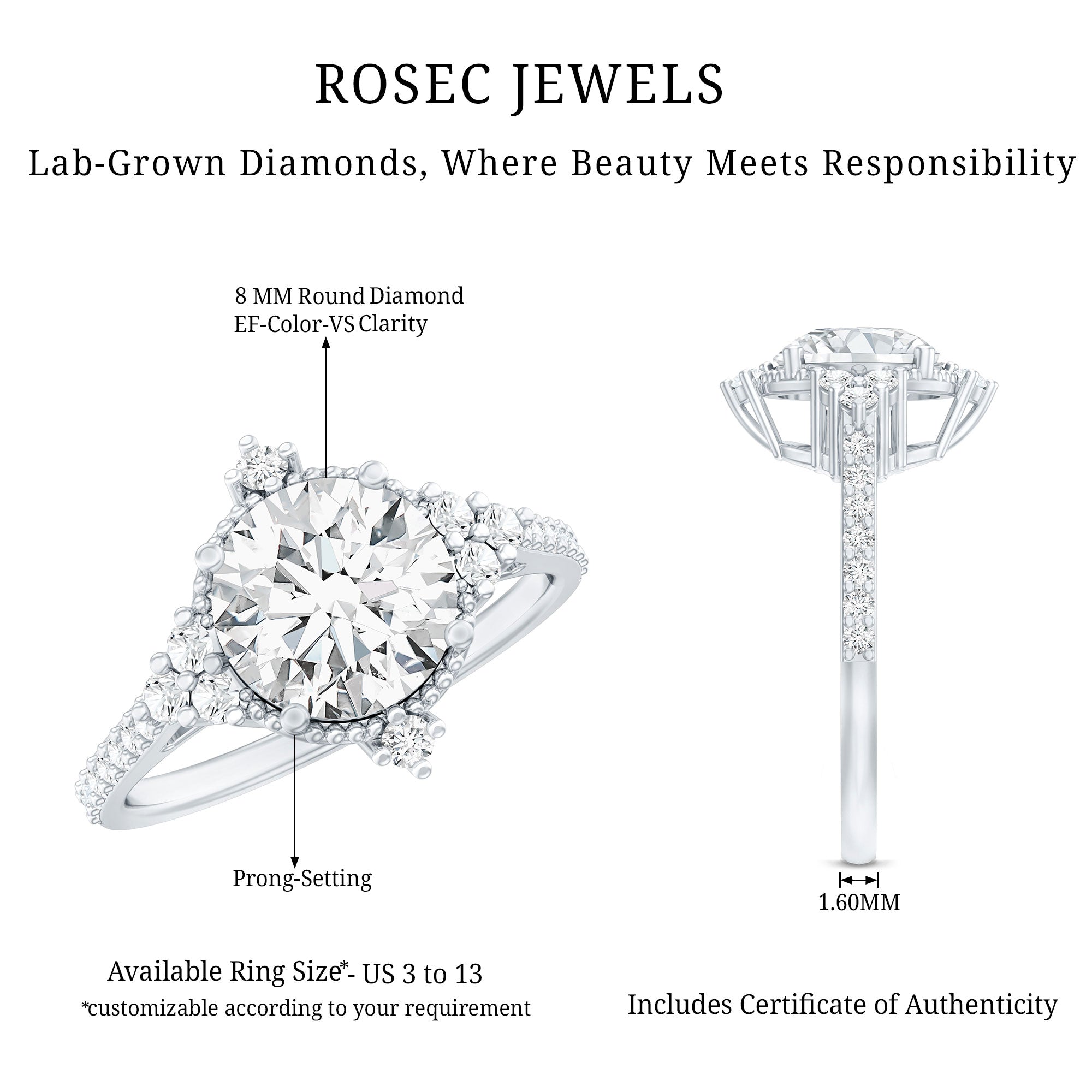 8 mm Lab Grown Diamond Vintage Inspired Engagement Ring