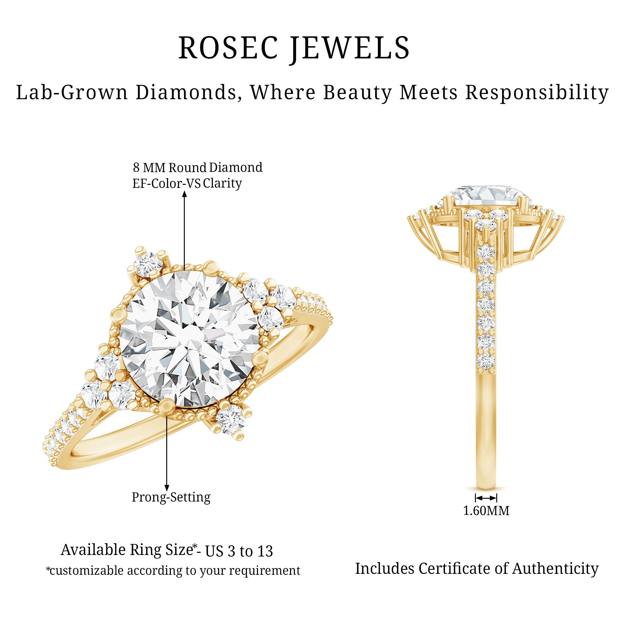 8 mm Lab Grown Diamond Vintage Inspired Engagement Ring