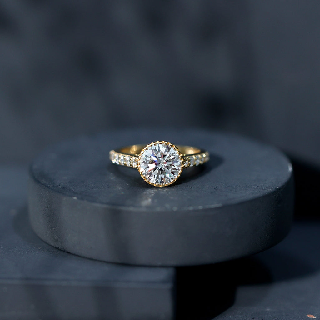 Certified Bezel Set Lab Grown Diamond Engagement Ring With Side Stones