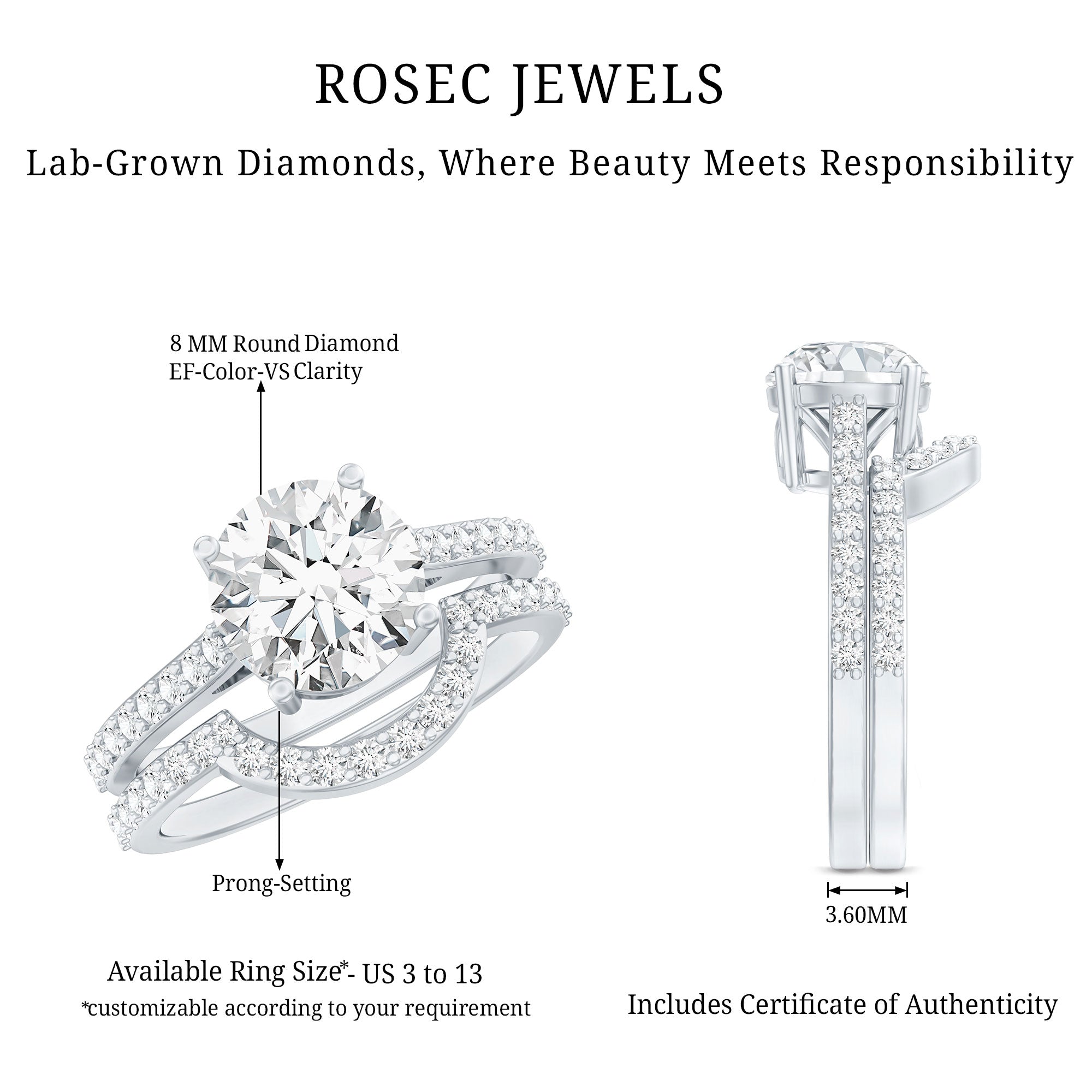 Lab Grown Diamond 8 MM Round Engagement Ring With Ring Guard