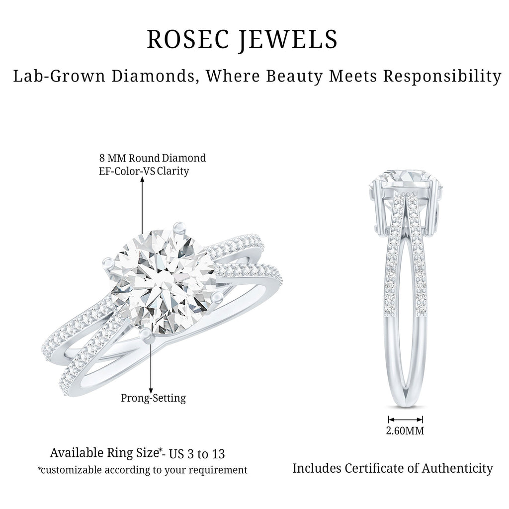 Certified 8 mm Lab Grown Diamond Split Shank Engagement Ring