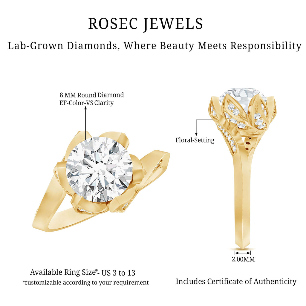 2 Carat Lab Grown Diamond Vintage Floral Engagement Ring