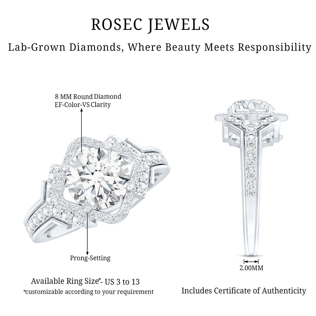 Certified 8 MM Lab Grown Diamond Vintage Style Engagement Ring