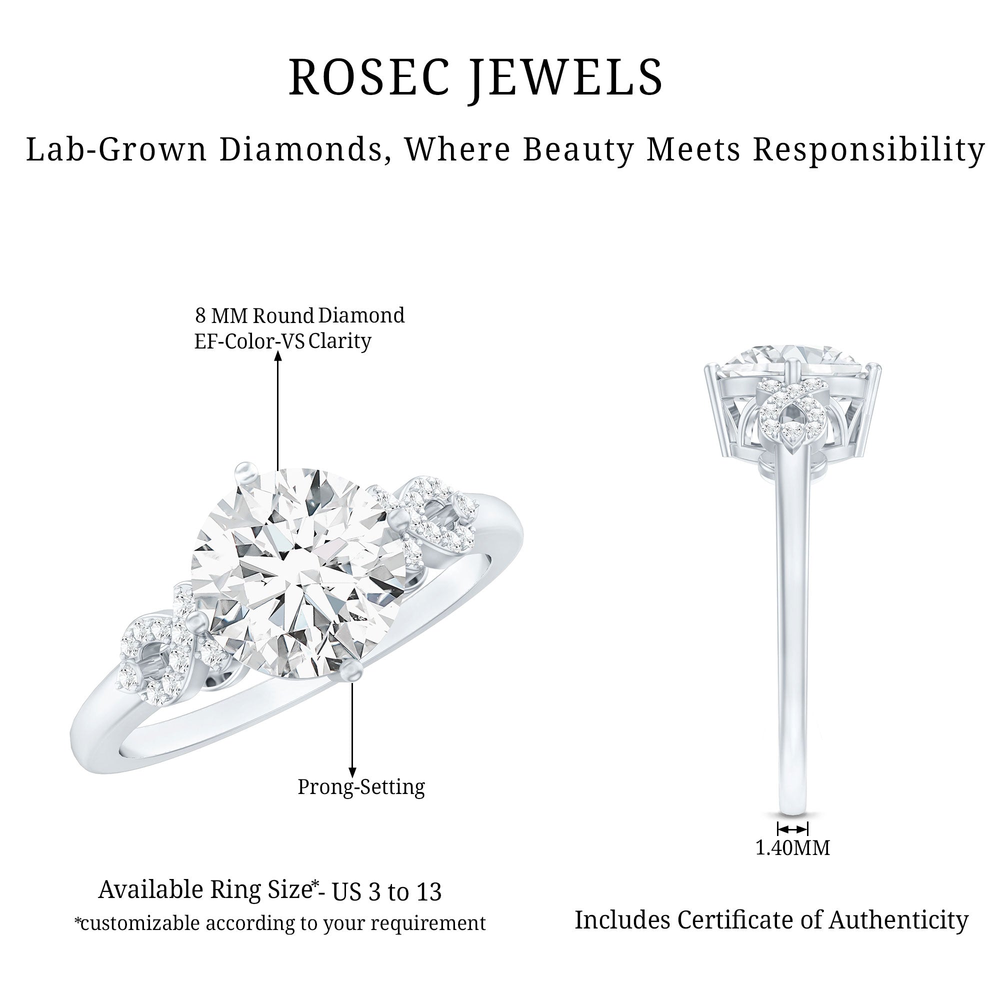 Certified 2 Carat Lab Grown Diamond Solitaire Engagement Ring