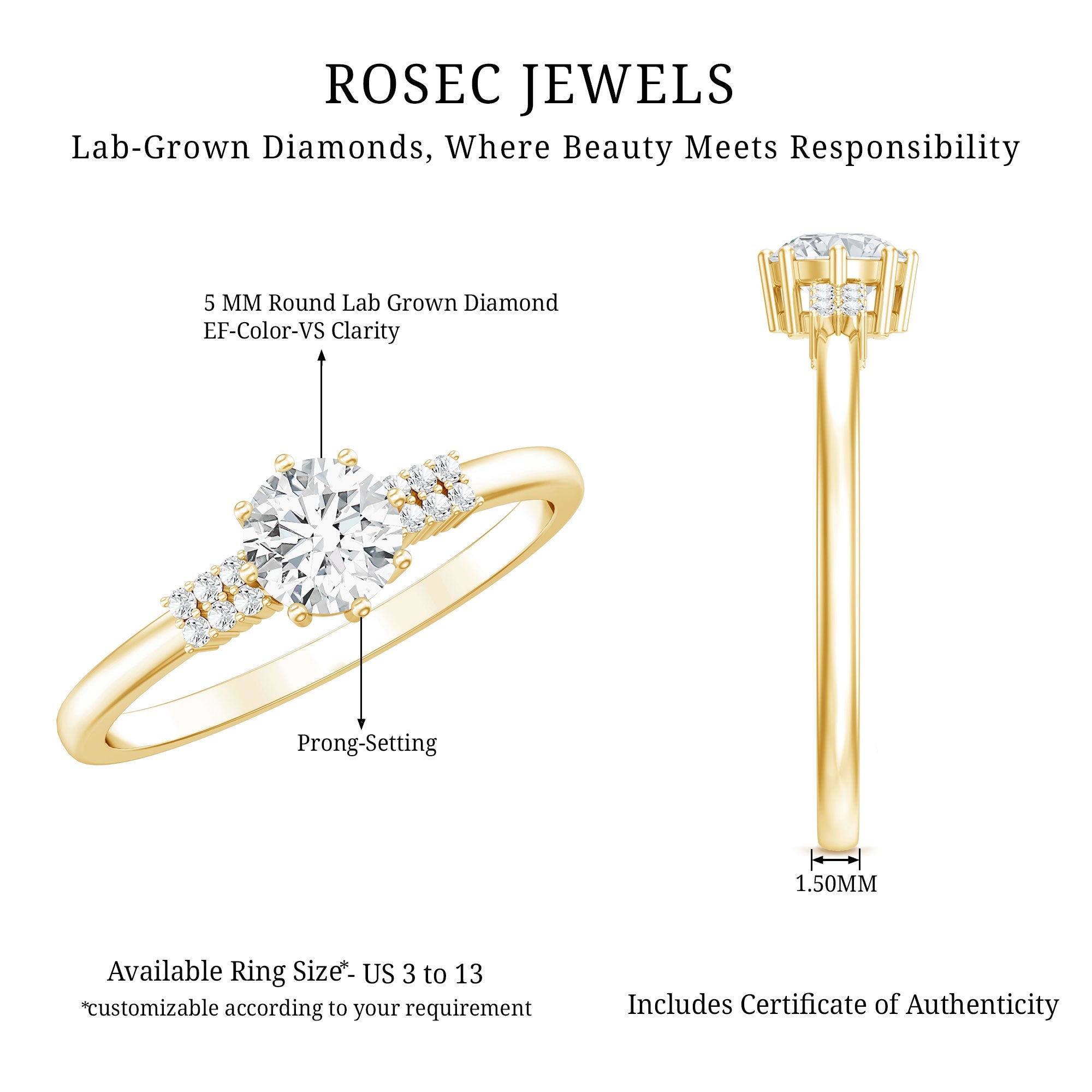 Certified 5 MM Lab Grown Diamond Non Traditional Engagement Ring