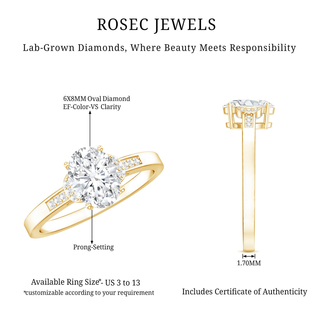 Certified 6X8 MM Oval Lab Grown Diamond Solitaire Engagement Ring