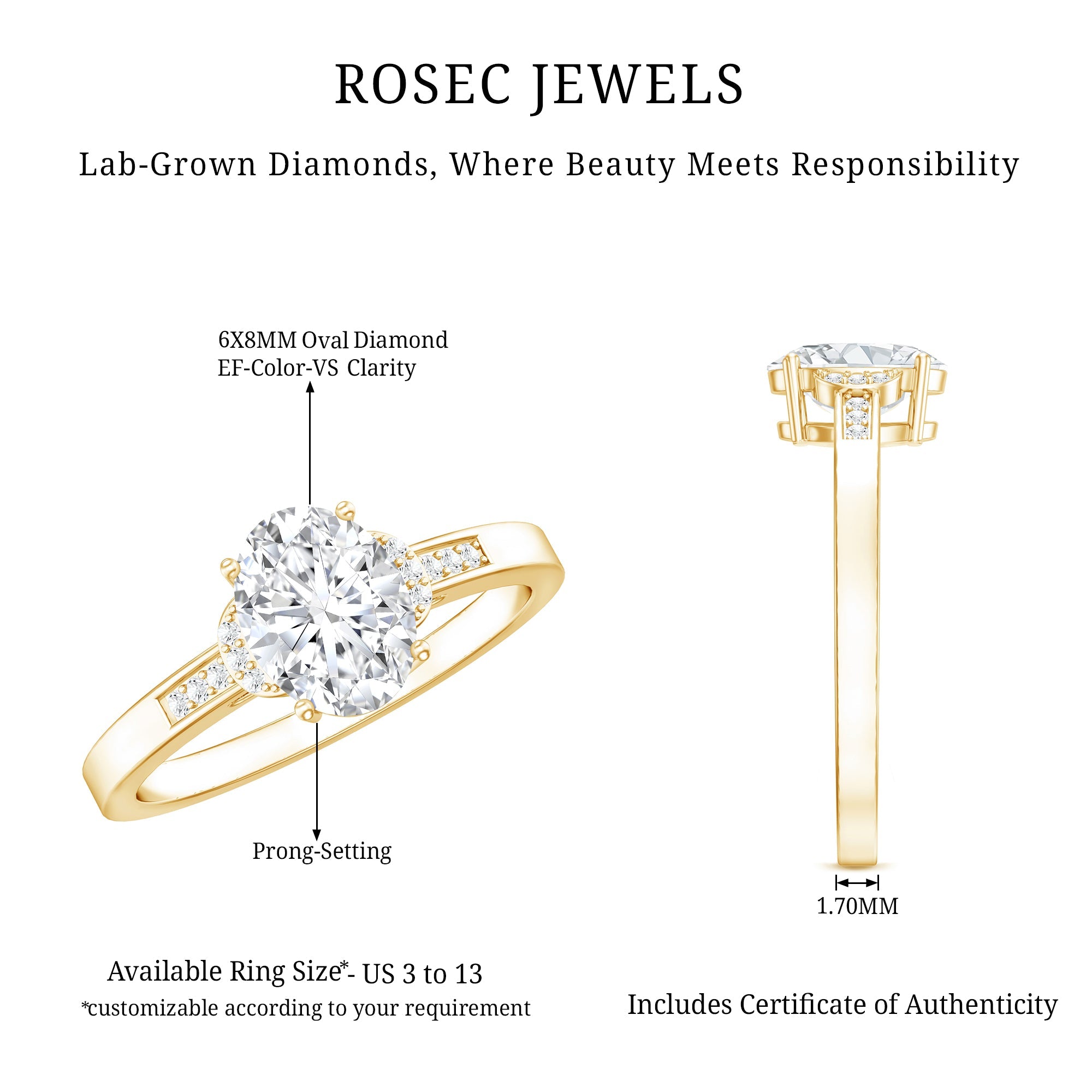 Certified 6X8 MM Oval Lab Grown Diamond Solitaire Engagement Ring