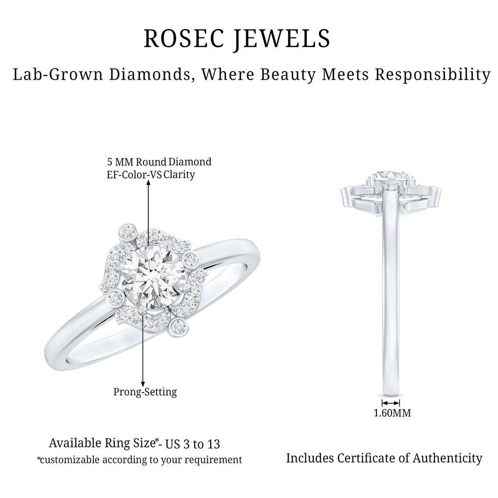 Certified 5 MM Lab Grown Diamond Unique Engagement Ring