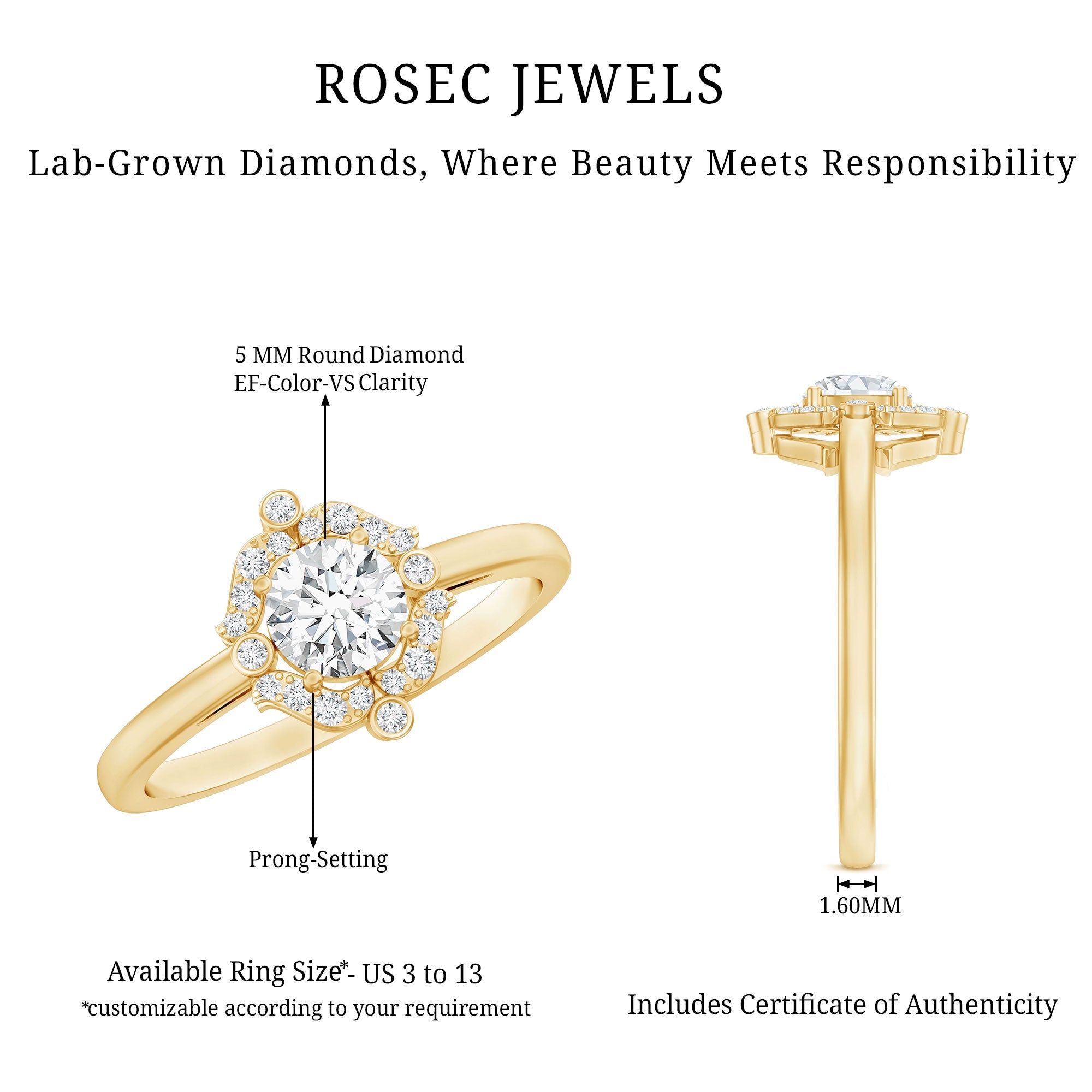 Certified 5 MM Lab Grown Diamond Unique Engagement Ring