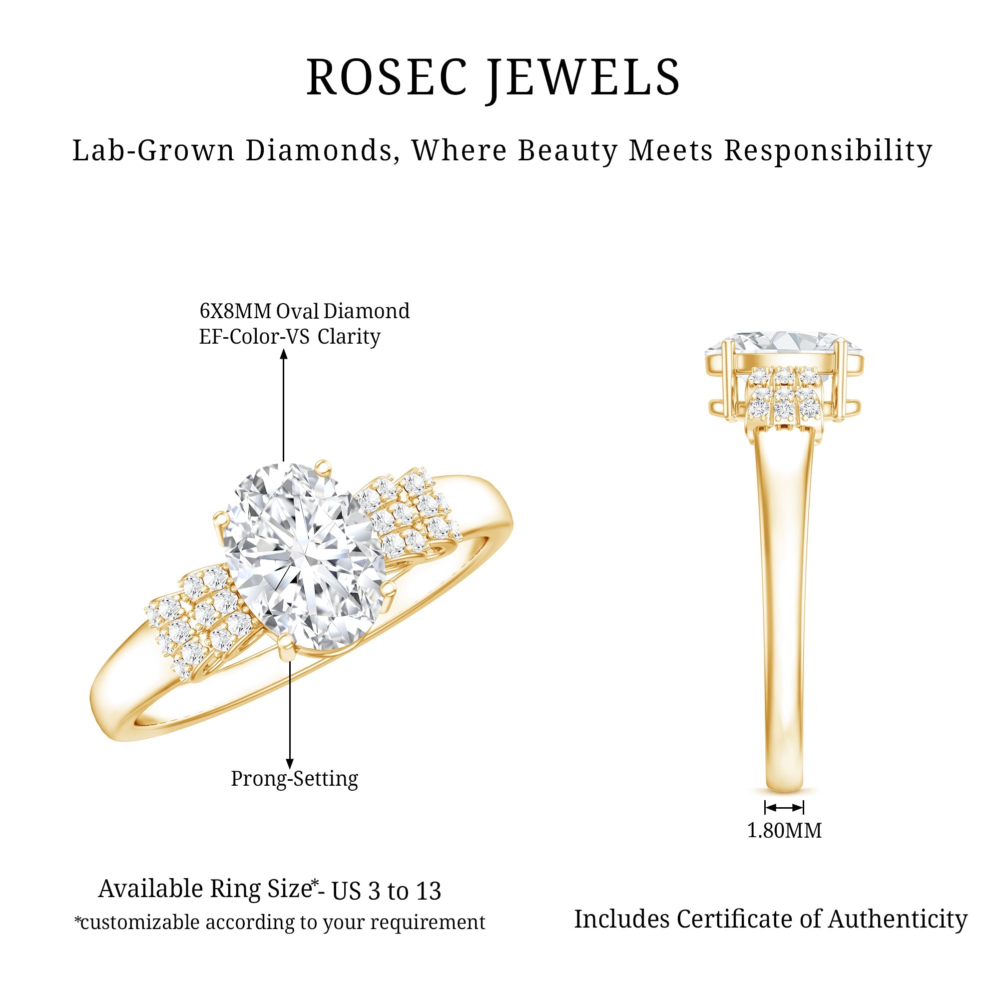 Certified 6X8 MM Oval Lab Grown Diamond Designer Engagement Ring