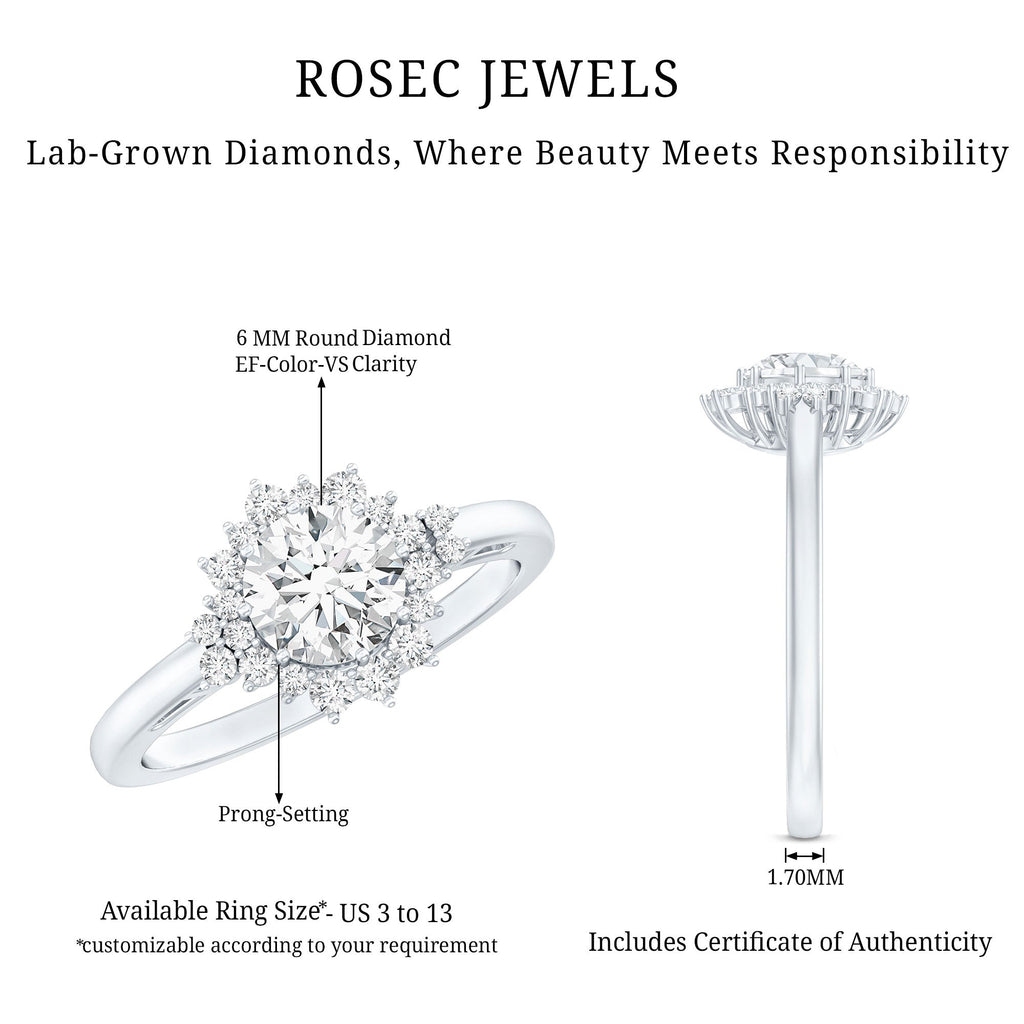 Certified 1 Carat Lab Grown Diamond Halo Engagement Ring