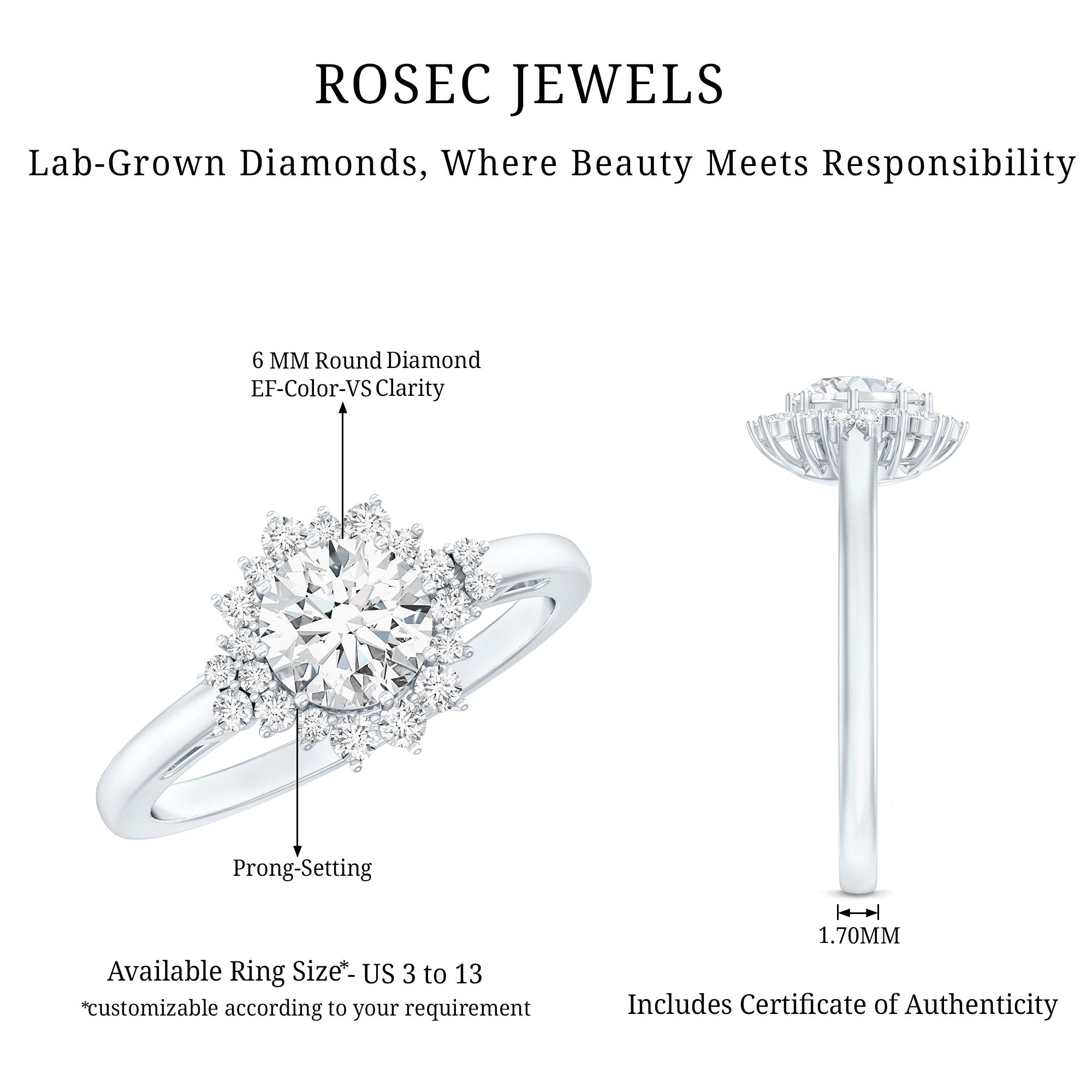 Certified 1 Carat Lab Grown Diamond Halo Engagement Ring