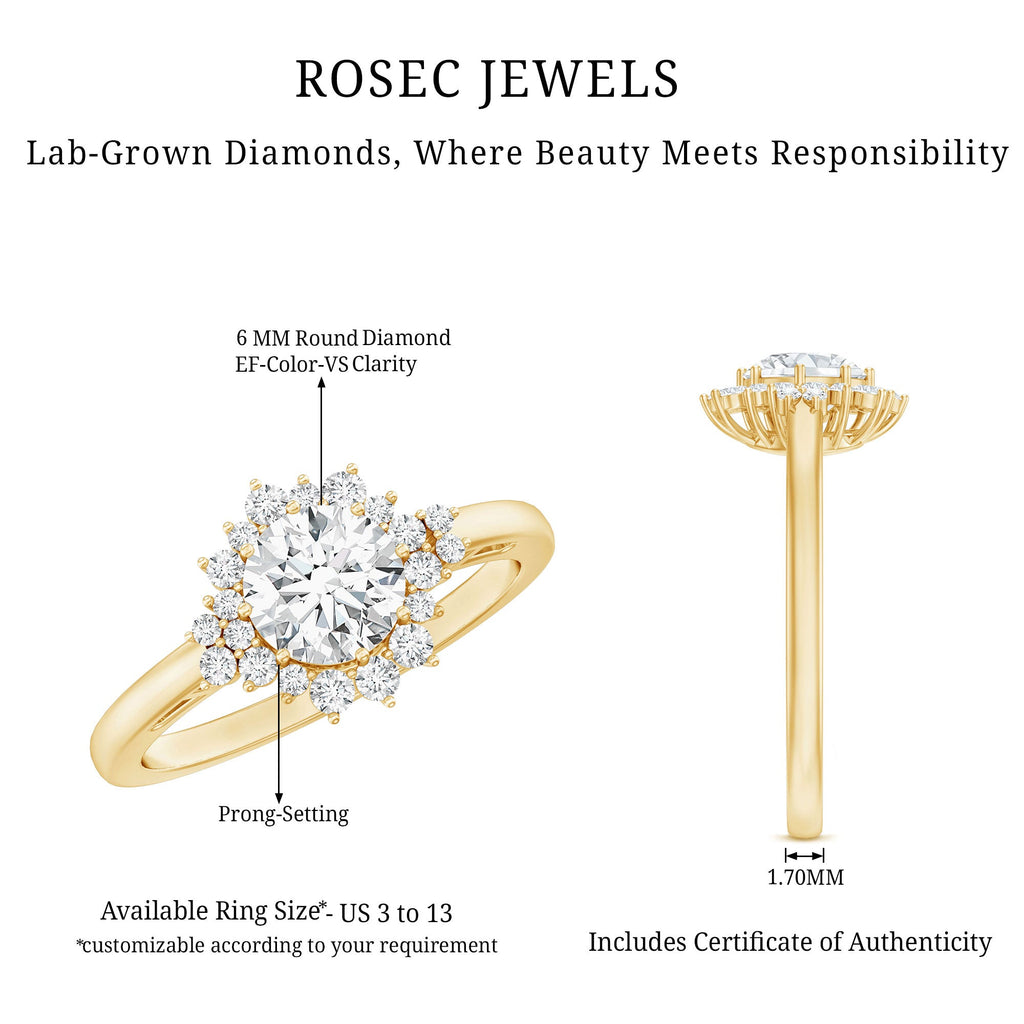 Certified 1 Carat Lab Grown Diamond Halo Engagement Ring