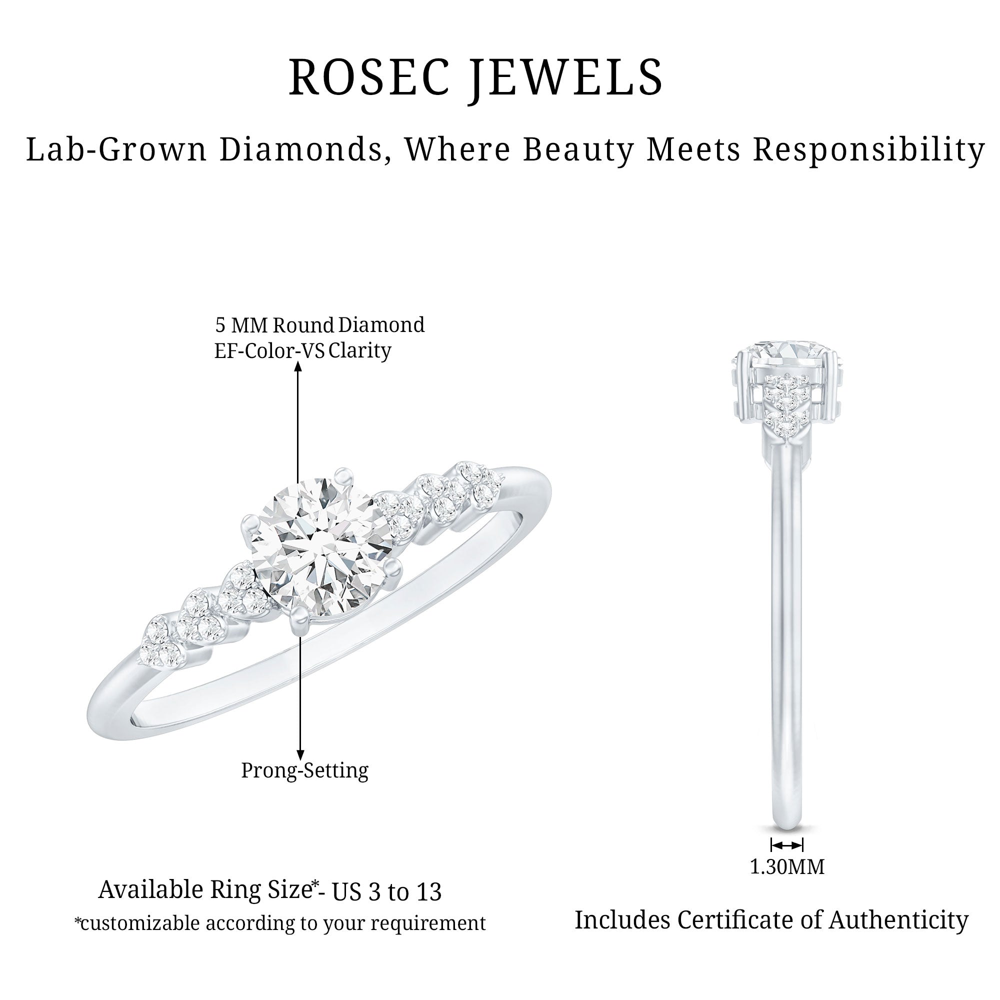 Certified 5 MM Lab Grown Diamond Designer Engagement Ring