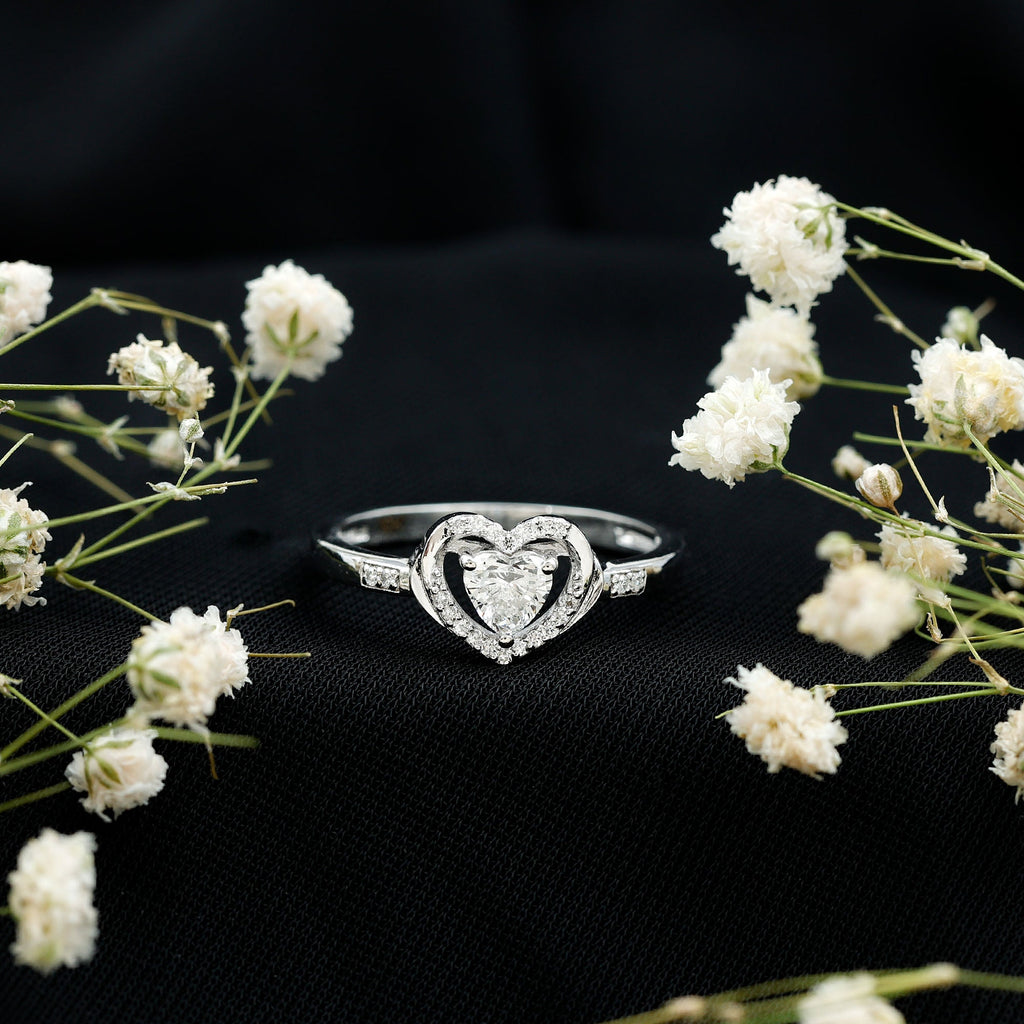 Certified Lab 5MM Heart Diamond Halo Engagement Ring