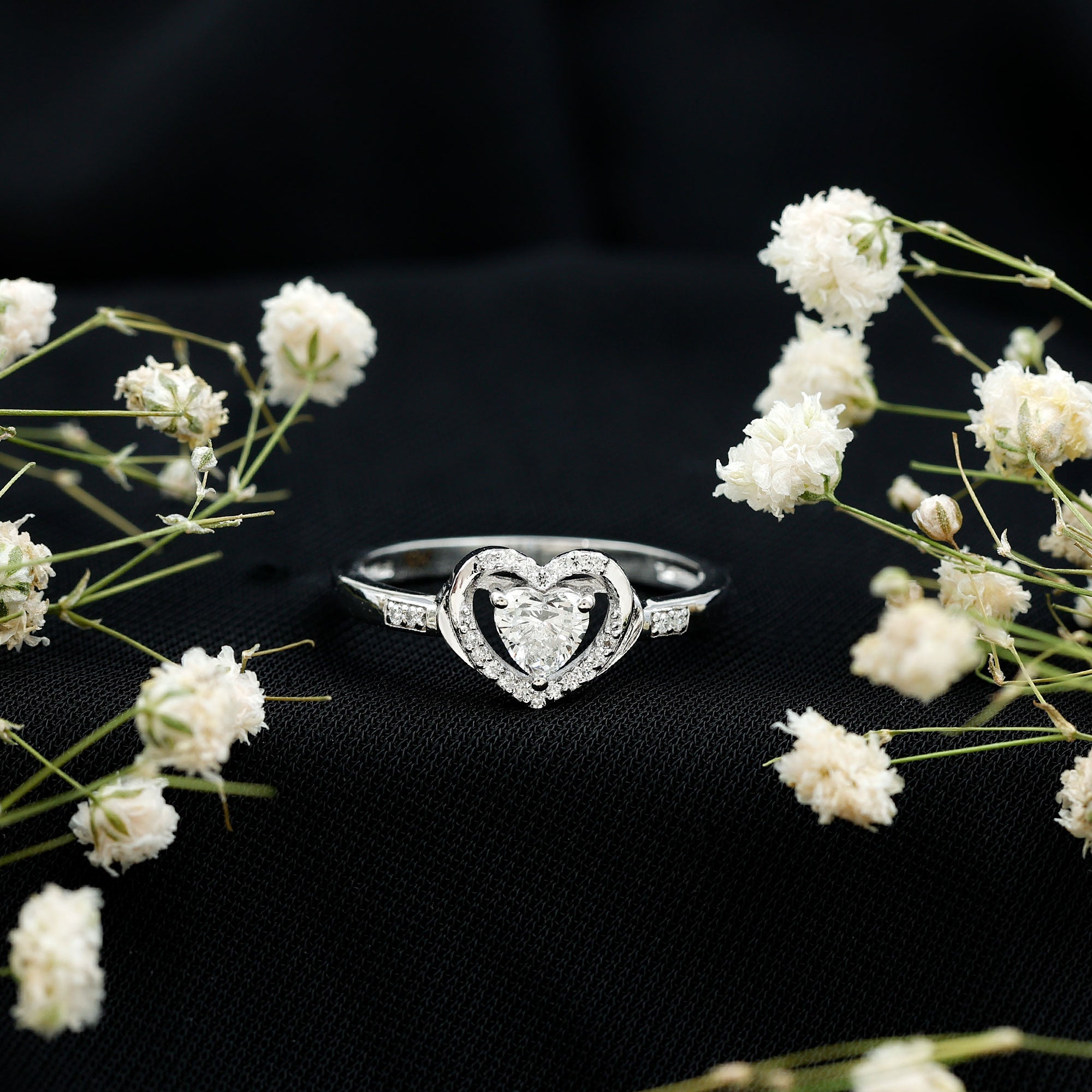 Certified Lab 5MM Heart Diamond Halo Engagement Ring