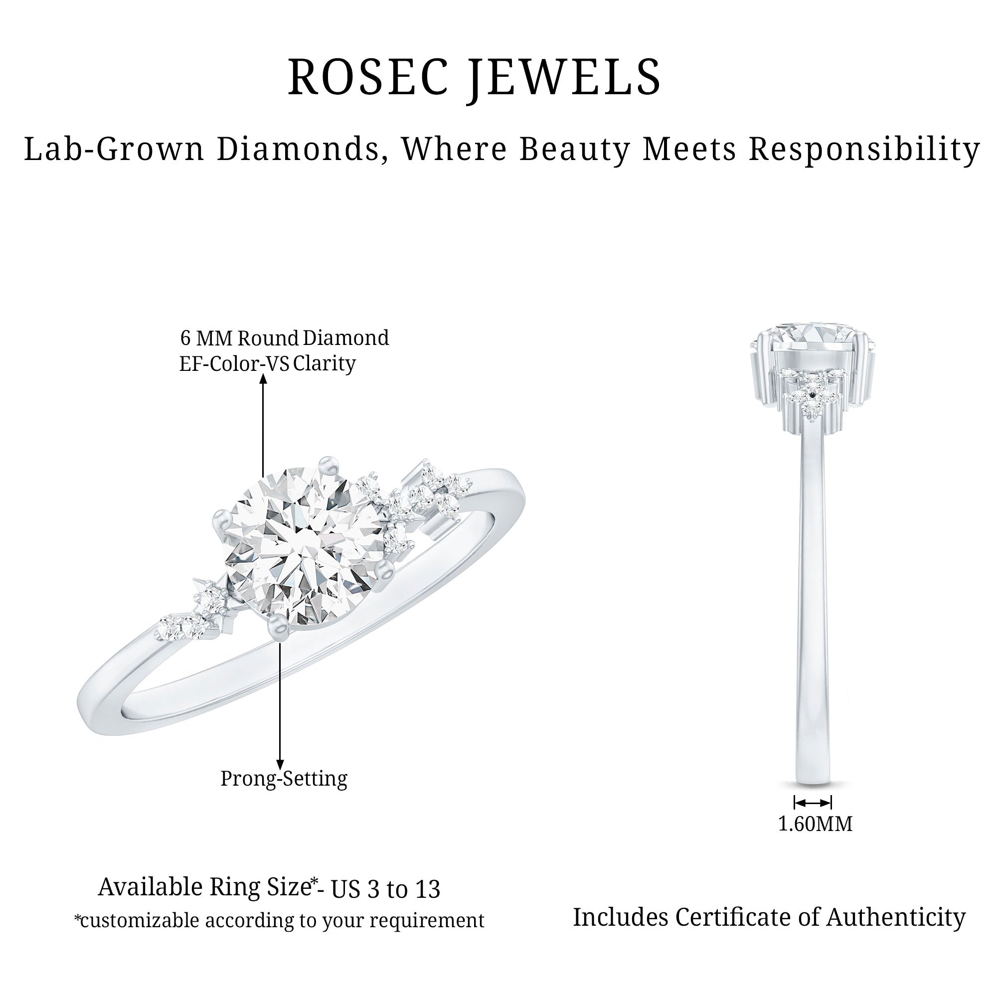 6 MM Lab Grown Diamond Solitaire Engagement Ring