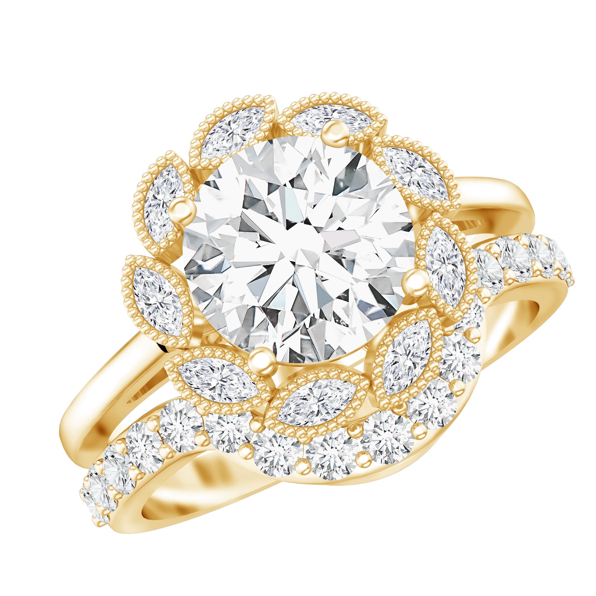 Lab Grown Diamond Vintage Inspired Engagement Ring with Wedding Band