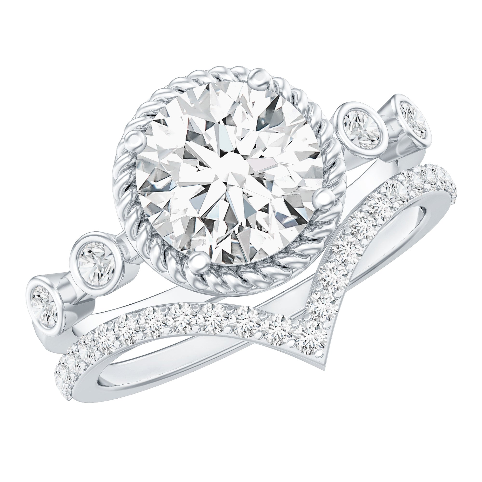 Certified Lab Grown Diamond Solitaire Bridal Ring Set With Enhancer