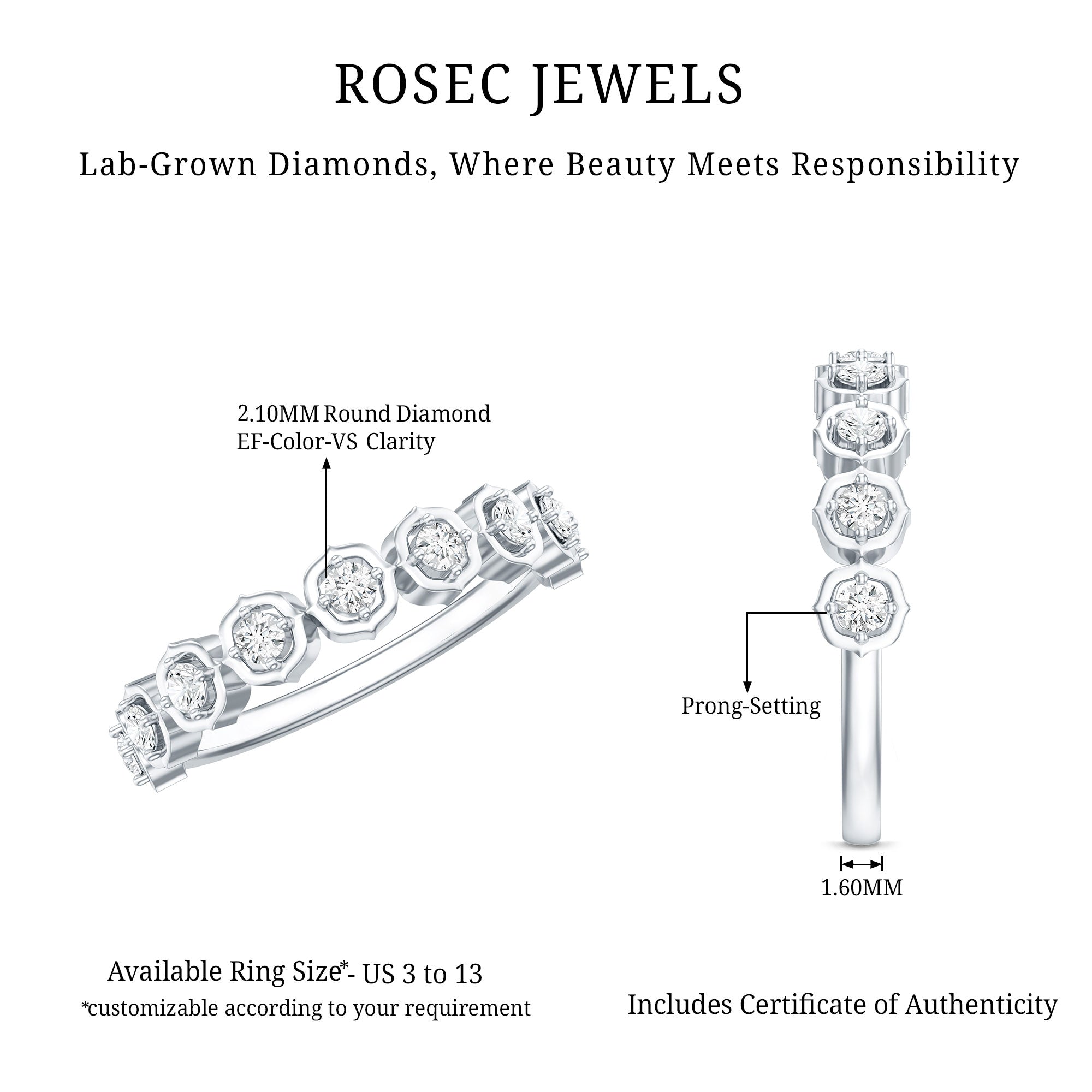 Certified Lab Grown Diamond Half Eternity Anniversary Ring