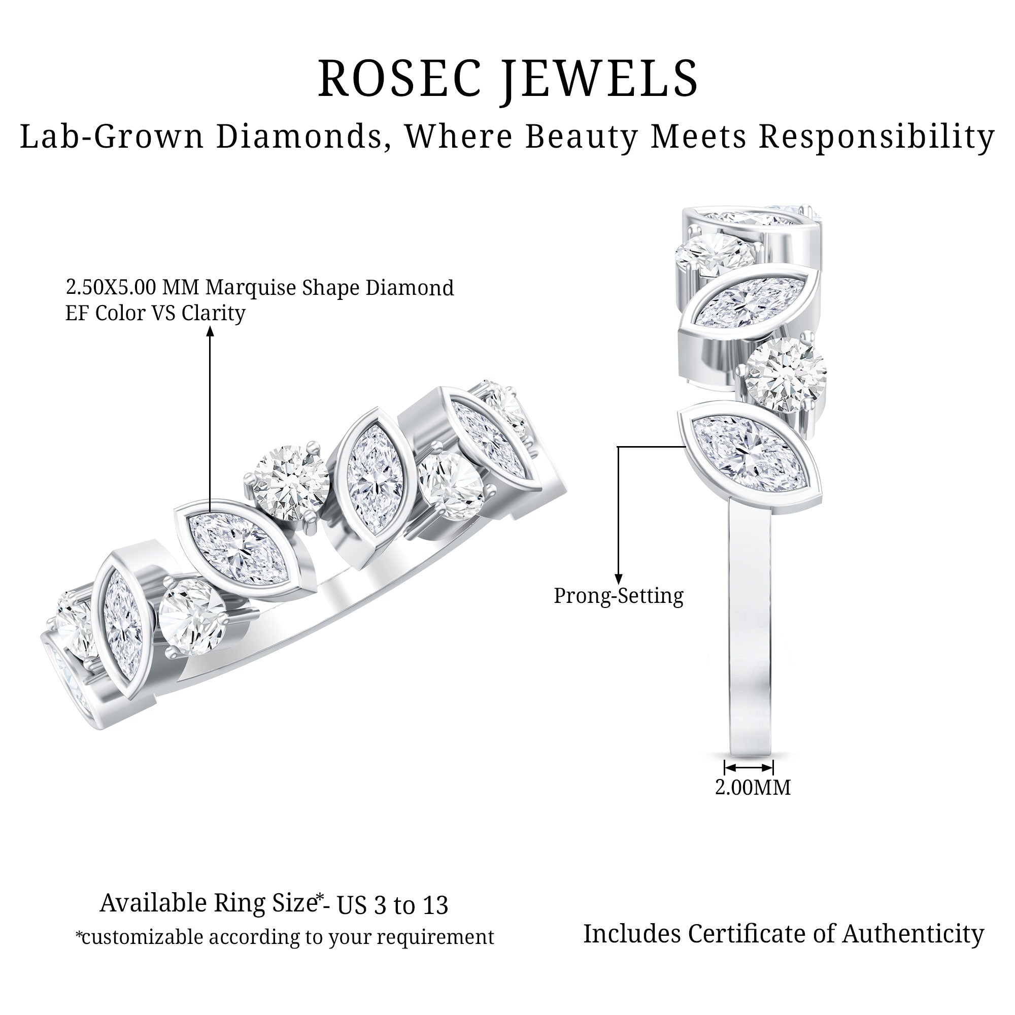 Certified Lab Grown Diamond Half Eternity Anniversary Ring For Women