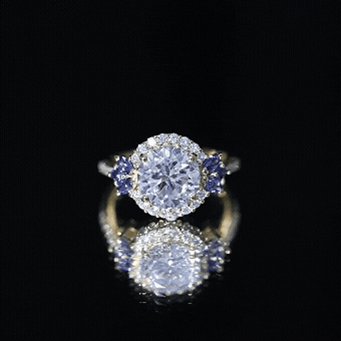 3 Carat Lab Grown Diamond Halo Engagement Ring With Blue Sapphire
