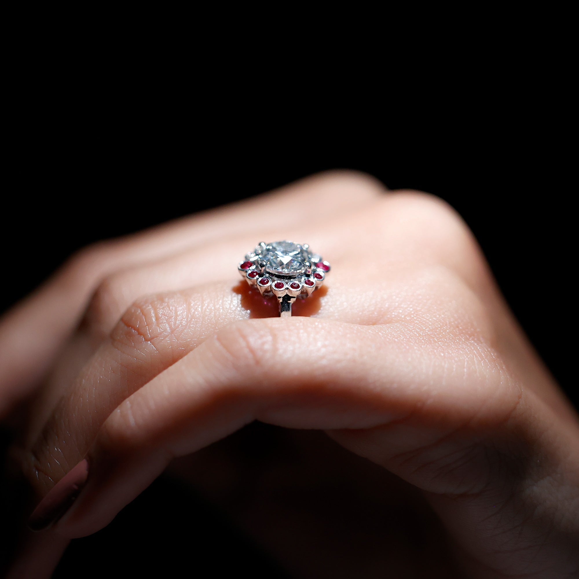 Certified Lab 8 mm Diamond Ruby Halo Engagement Ring For Women