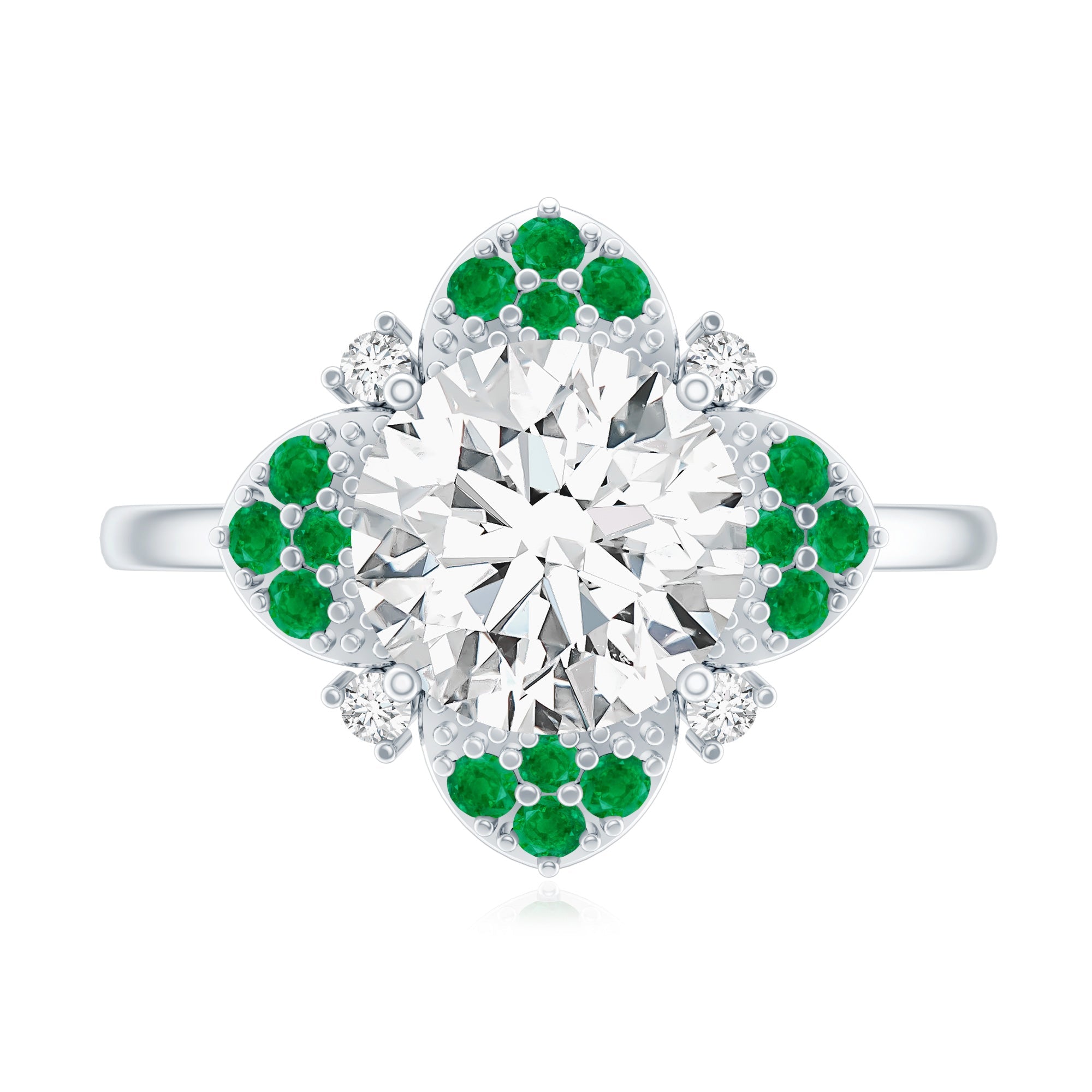 Certified Lab Grown Diamond Flower Engagement Ring With Emerald