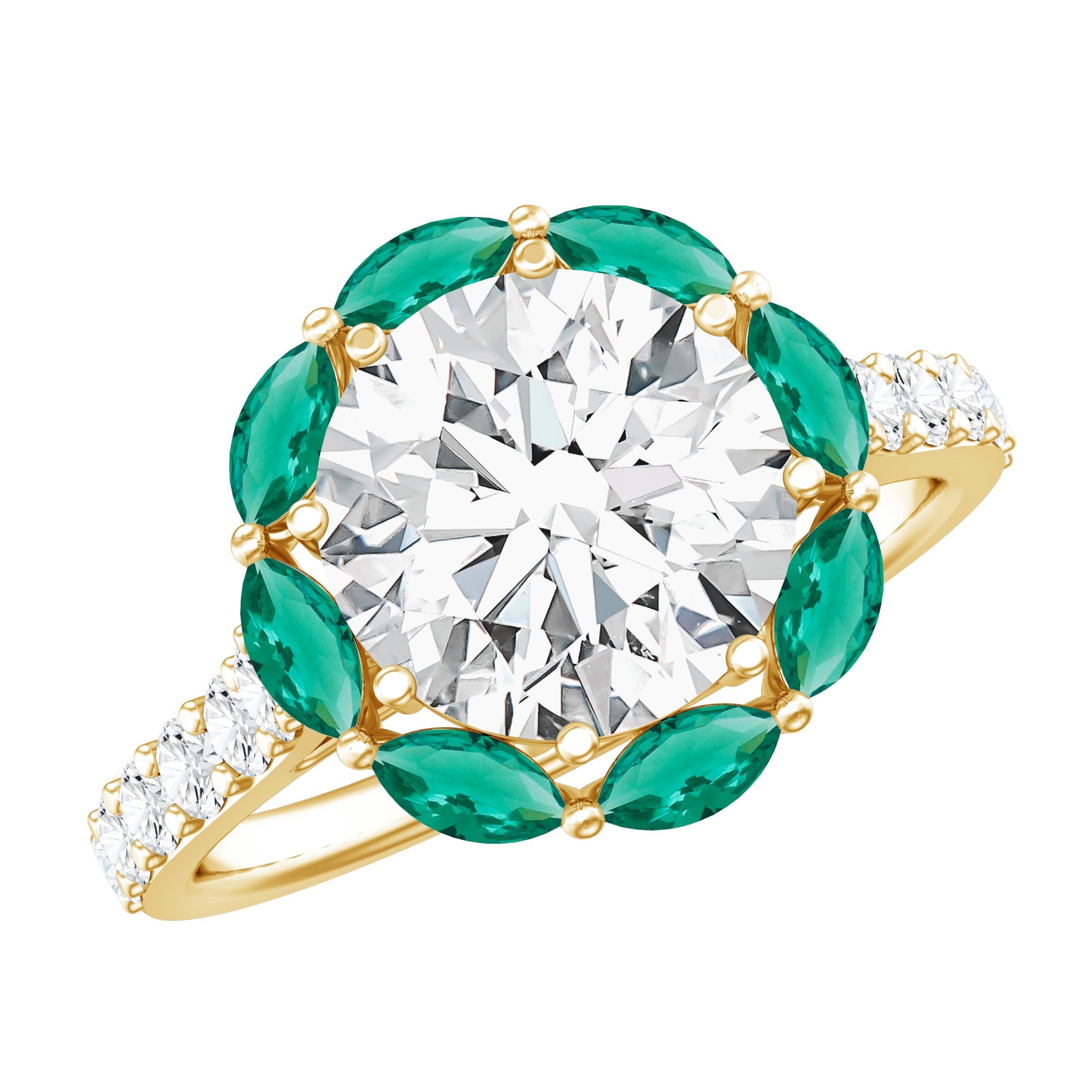 Certified Lab 9 mm Diamond Emerald Designer Engagement Ring