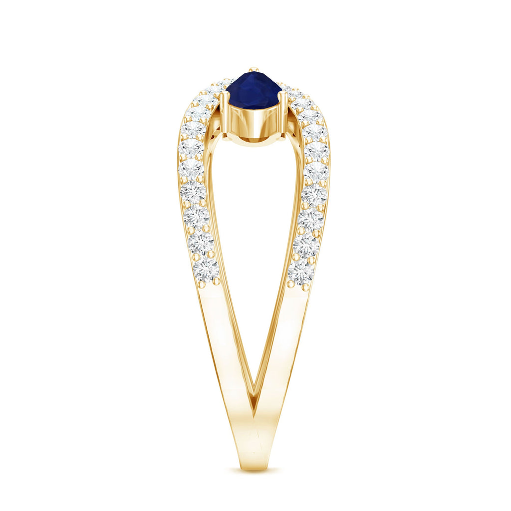 Real Pear Shape Blue Sapphire 2 Stone Engagement Ring with Diamond