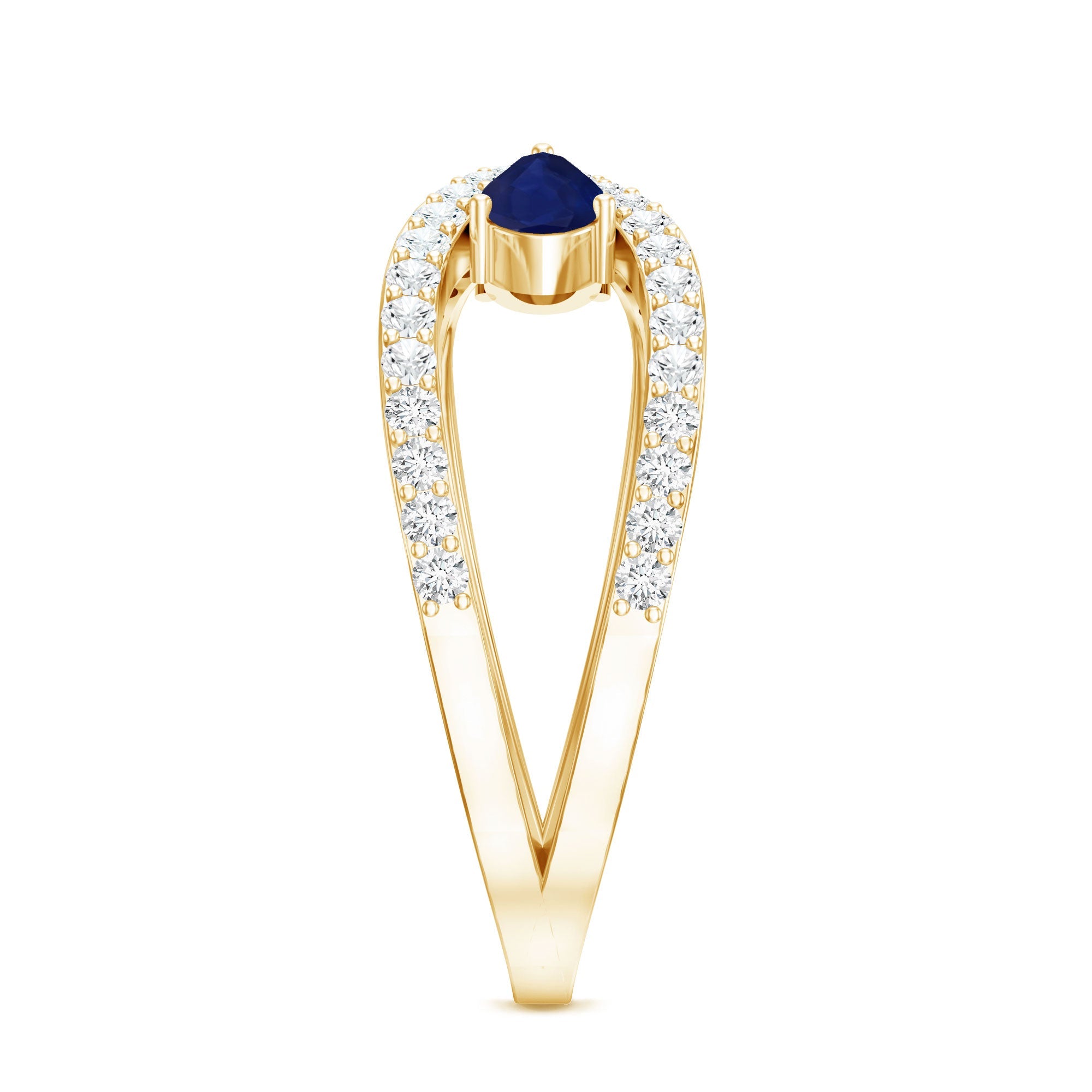 Real Pear Shape Blue Sapphire 2 Stone Engagement Ring with Diamond