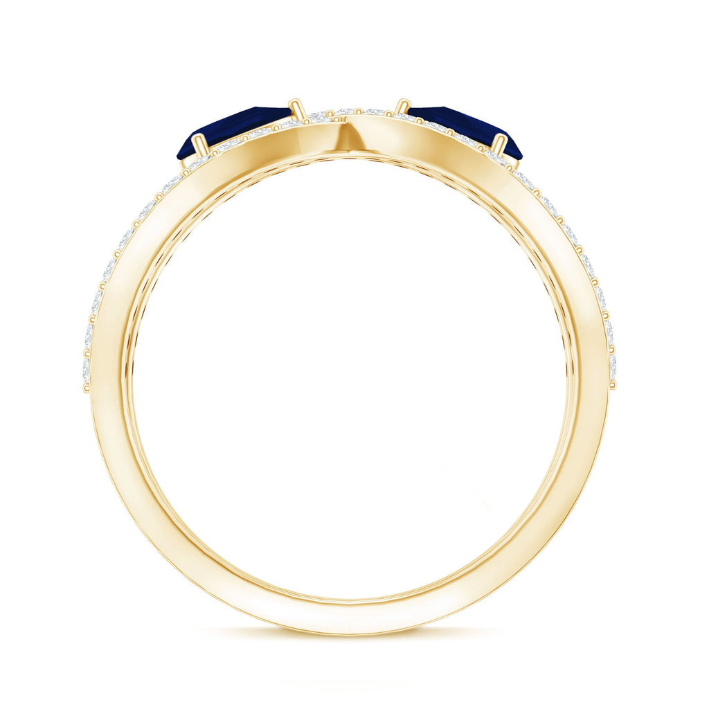 Real Pear Shape Blue Sapphire 2 Stone Engagement Ring with Diamond