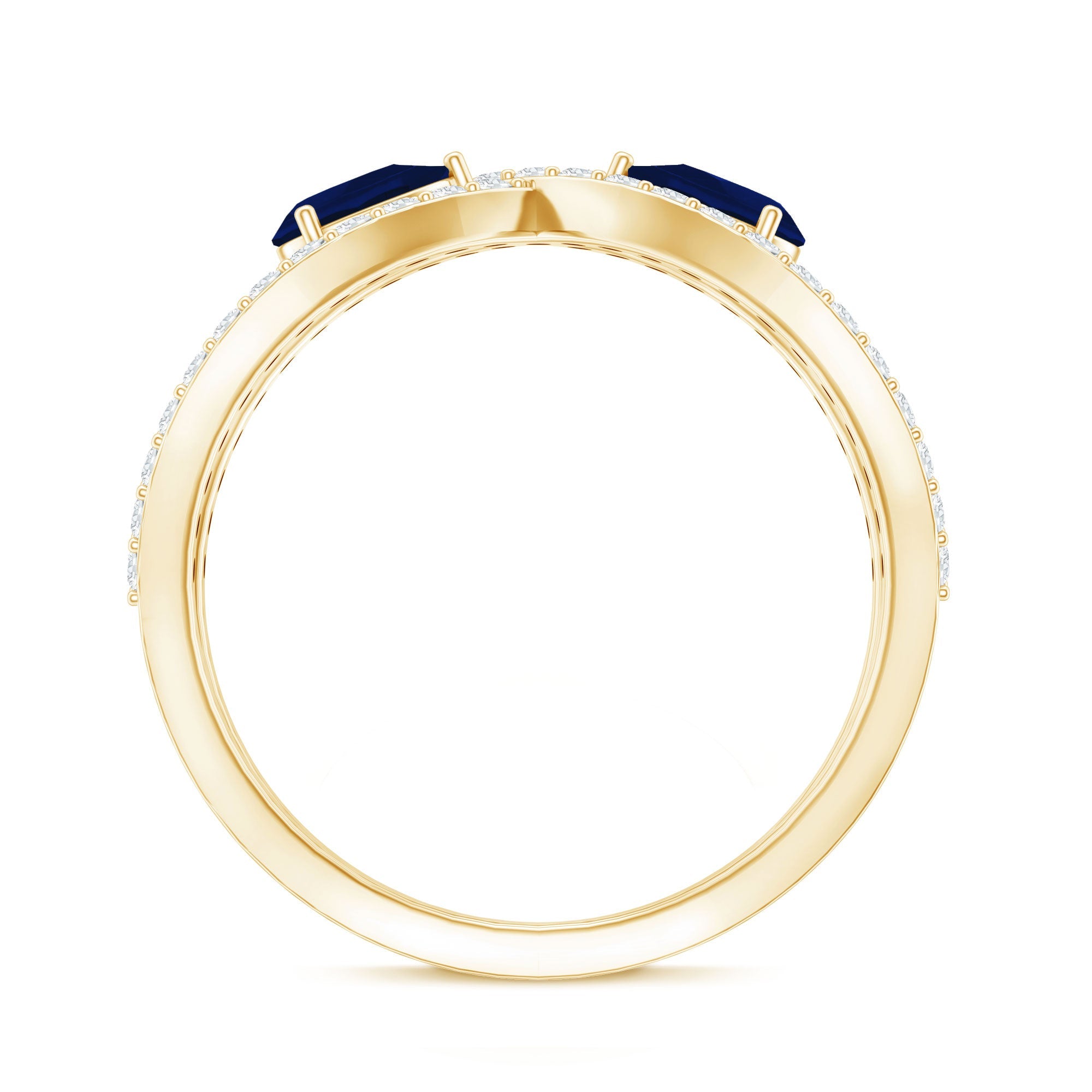 Real Pear Shape Blue Sapphire 2 Stone Engagement Ring with Diamond