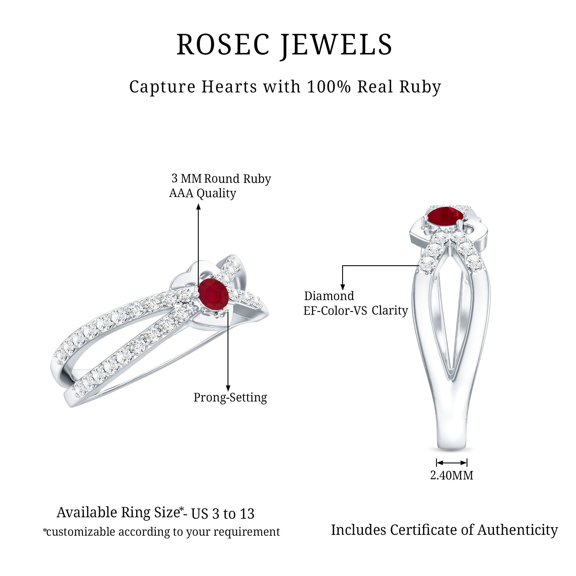 Natural Ruby Heart Promise Ring with Diamond Split Shank