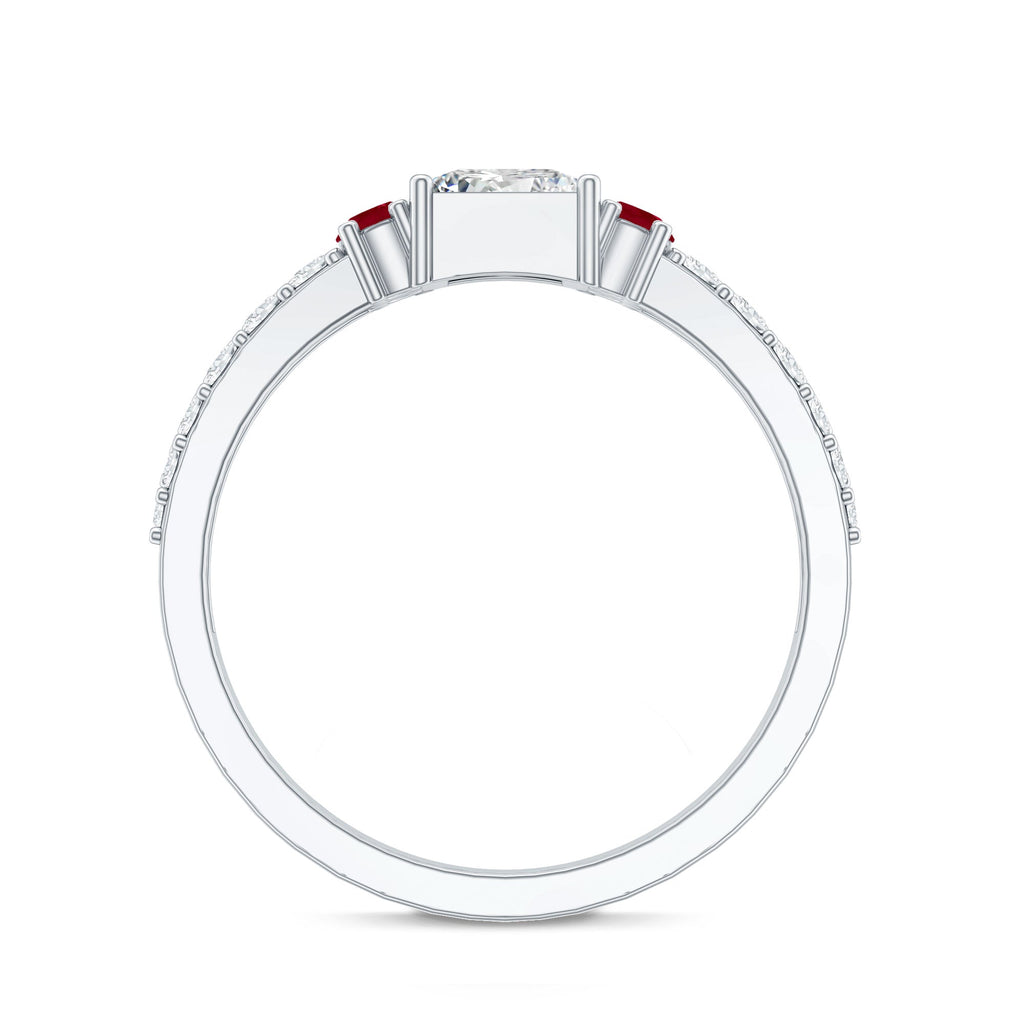 Lab Grown Diamond 5 MM Princess Cut Engagement Ring With Ruby