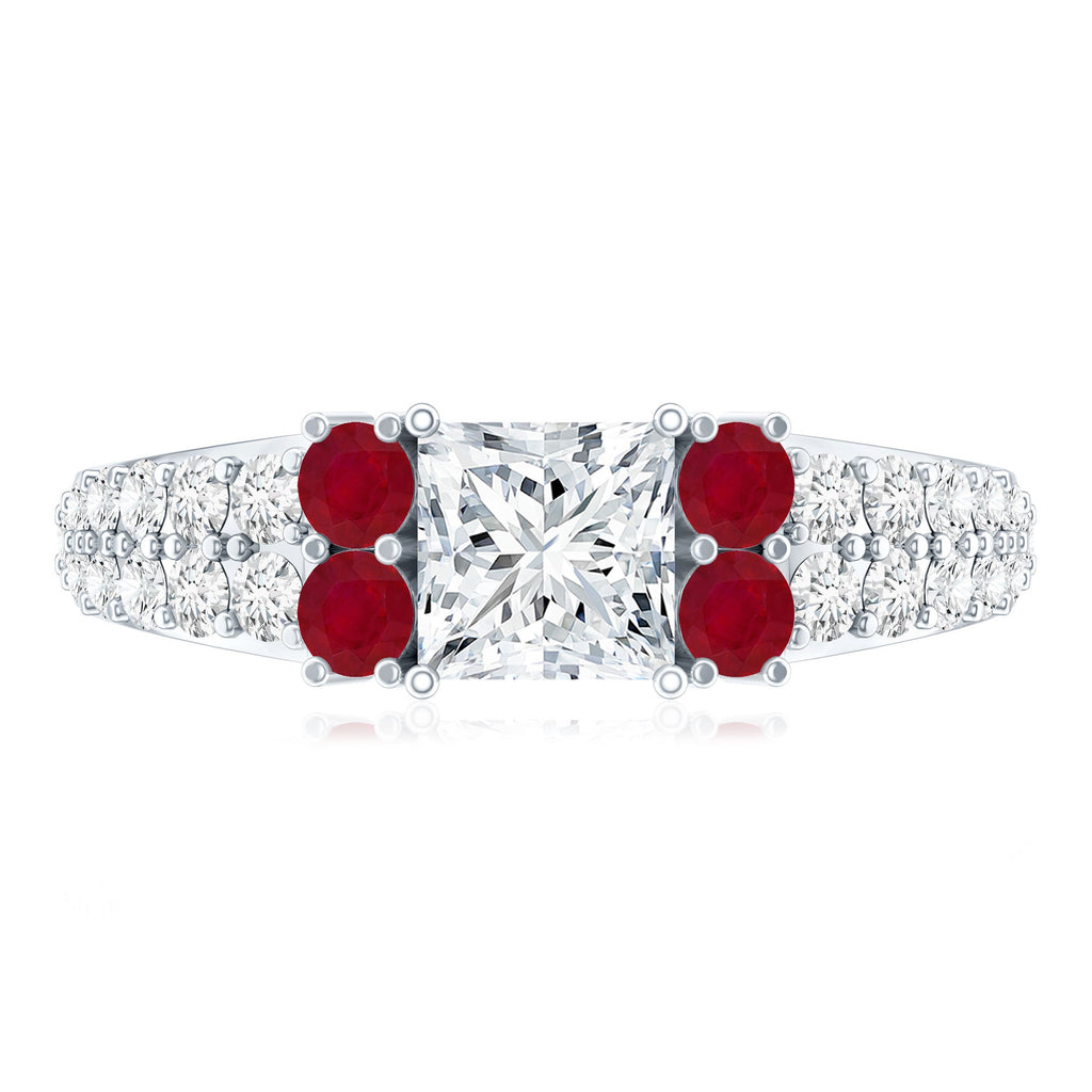 Lab Grown Diamond 5 MM Princess Cut Engagement Ring With Ruby