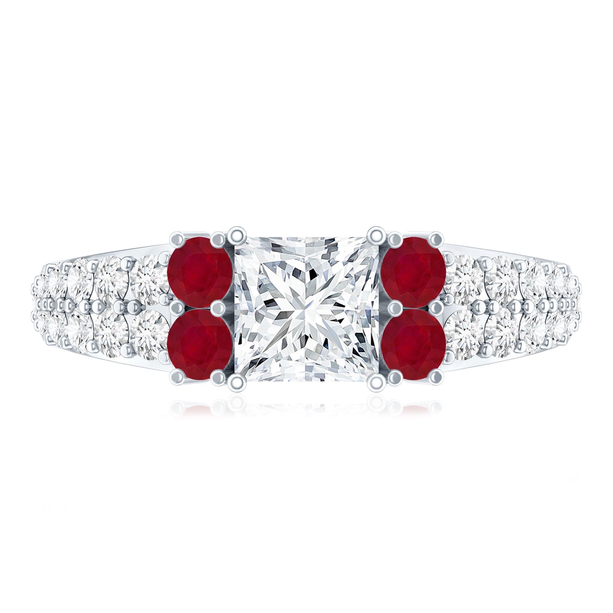 Lab Grown Diamond 5 MM Princess Cut Engagement Ring With Ruby