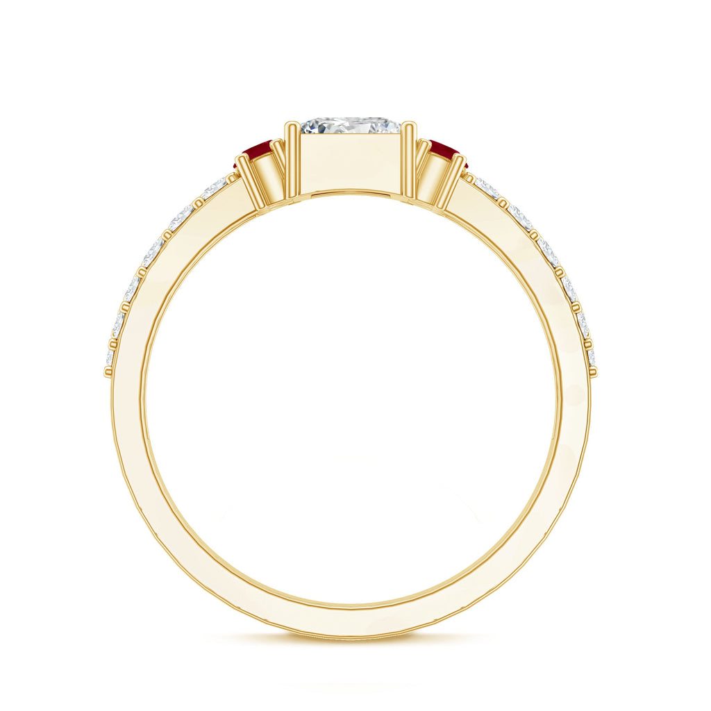 Lab Grown Diamond 5 MM Princess Cut Engagement Ring With Ruby