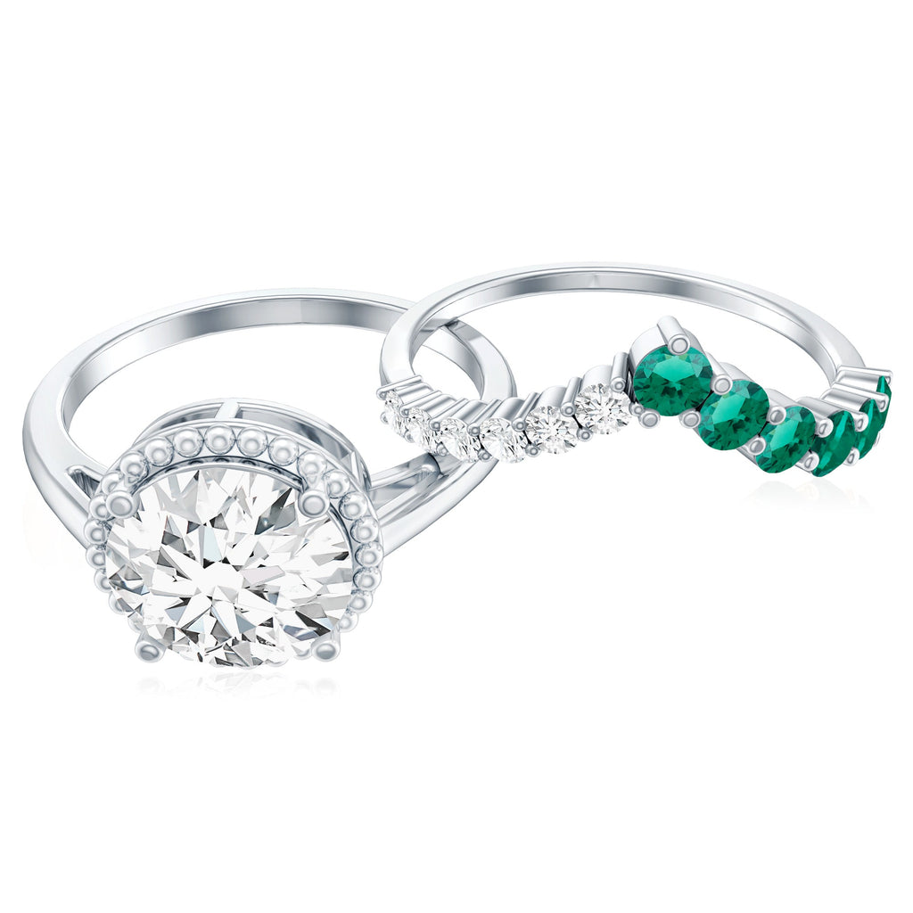 Certified Lab Grown Diamond 8 MM Engagement Ring With Emerald Enhancer