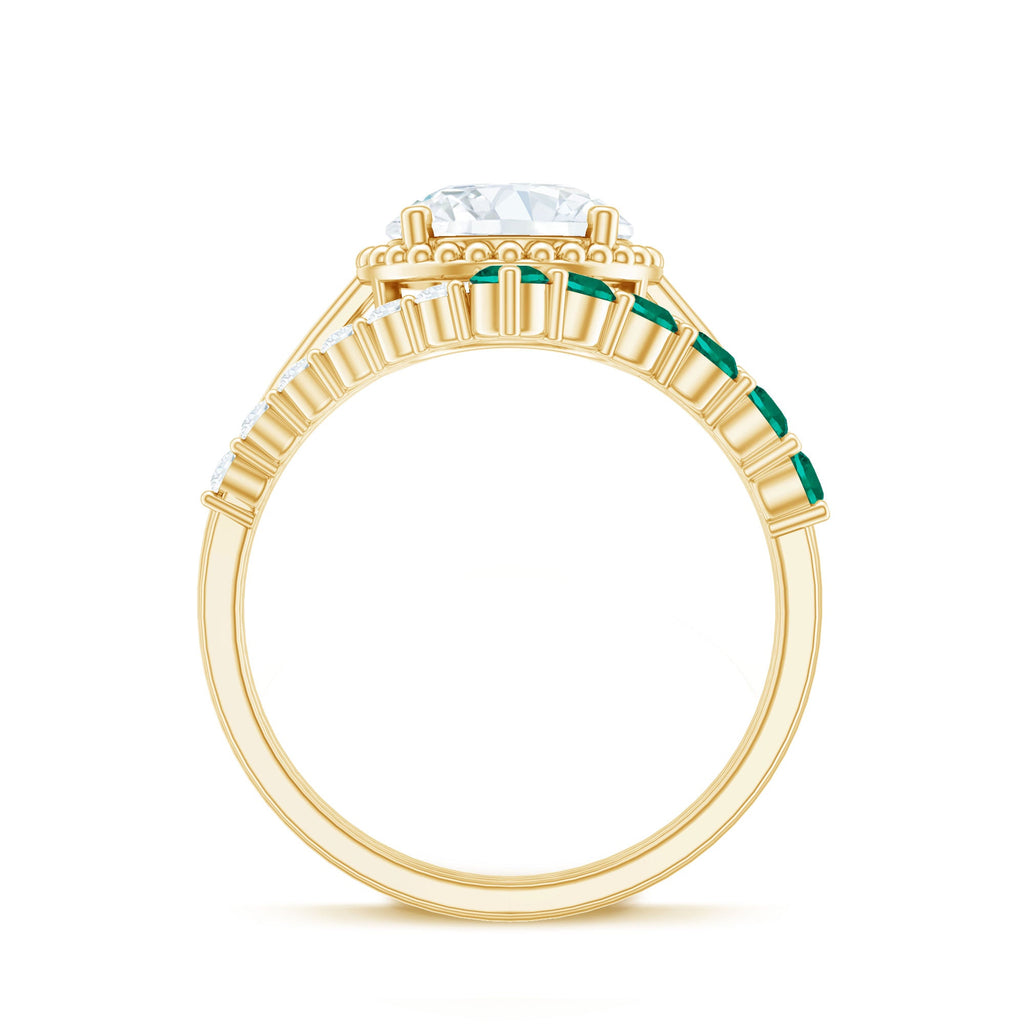 Certified Lab Grown Diamond 8 MM Engagement Ring With Emerald Enhancer