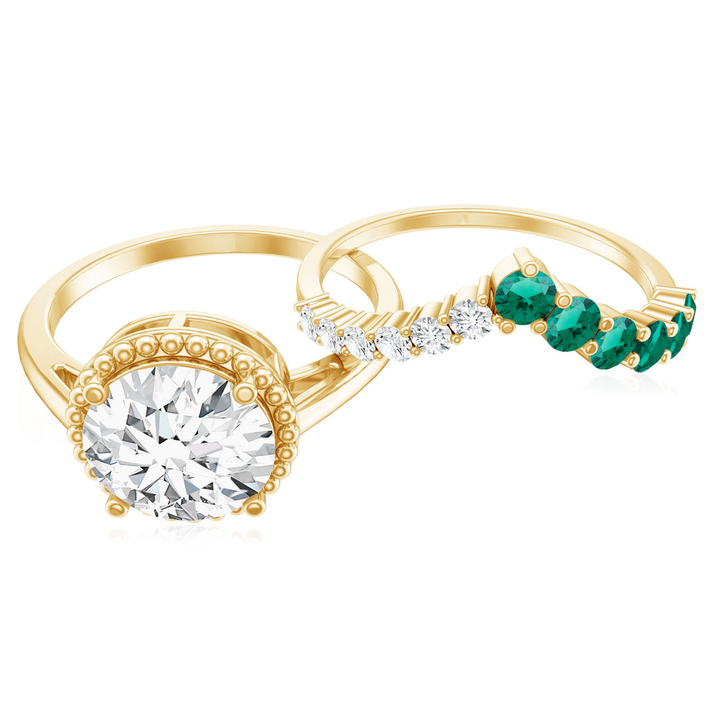 Certified Lab Grown Diamond 8 MM Engagement Ring With Emerald Enhancer